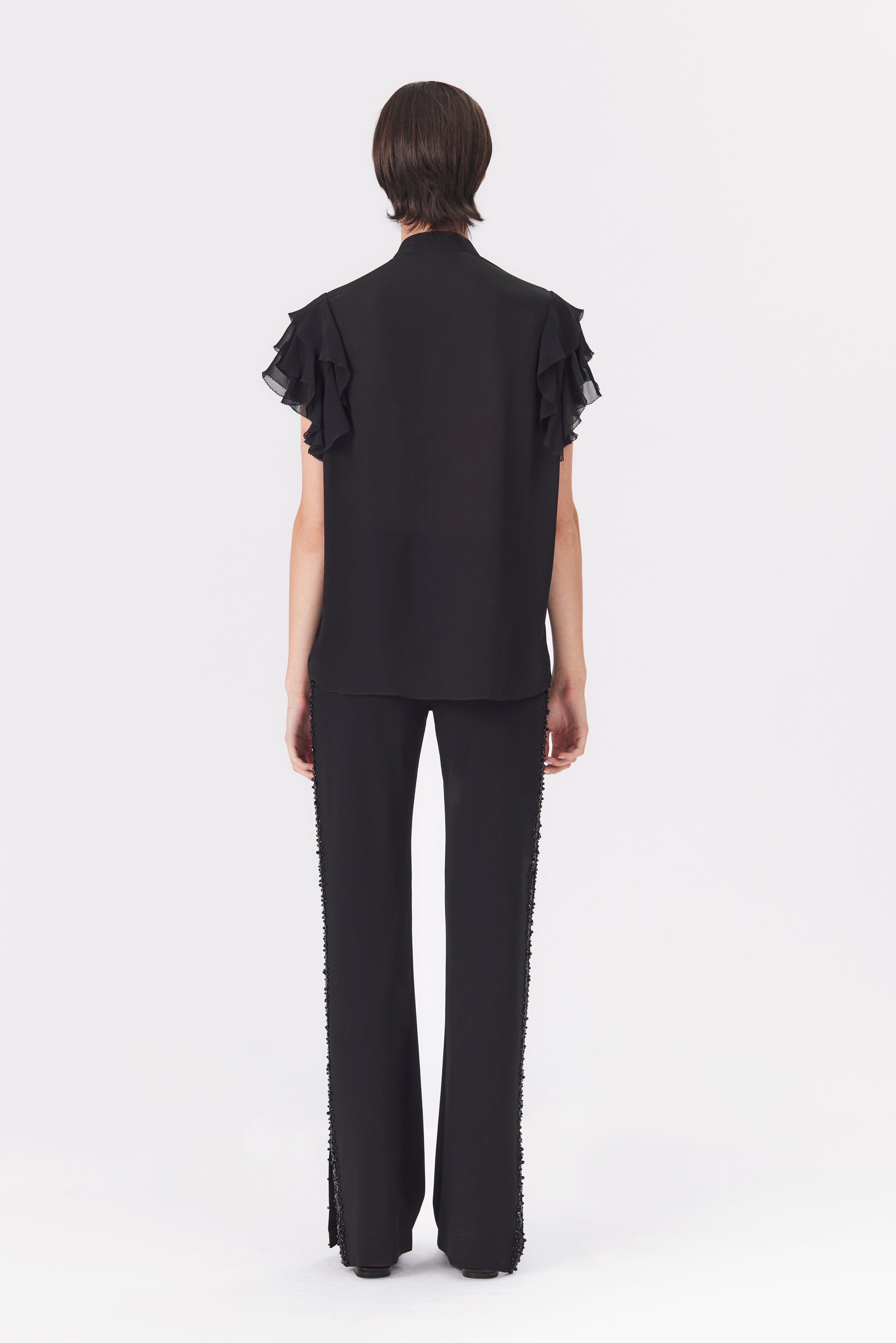 Lauren Black Silk Ruffle Sleeve Blouse