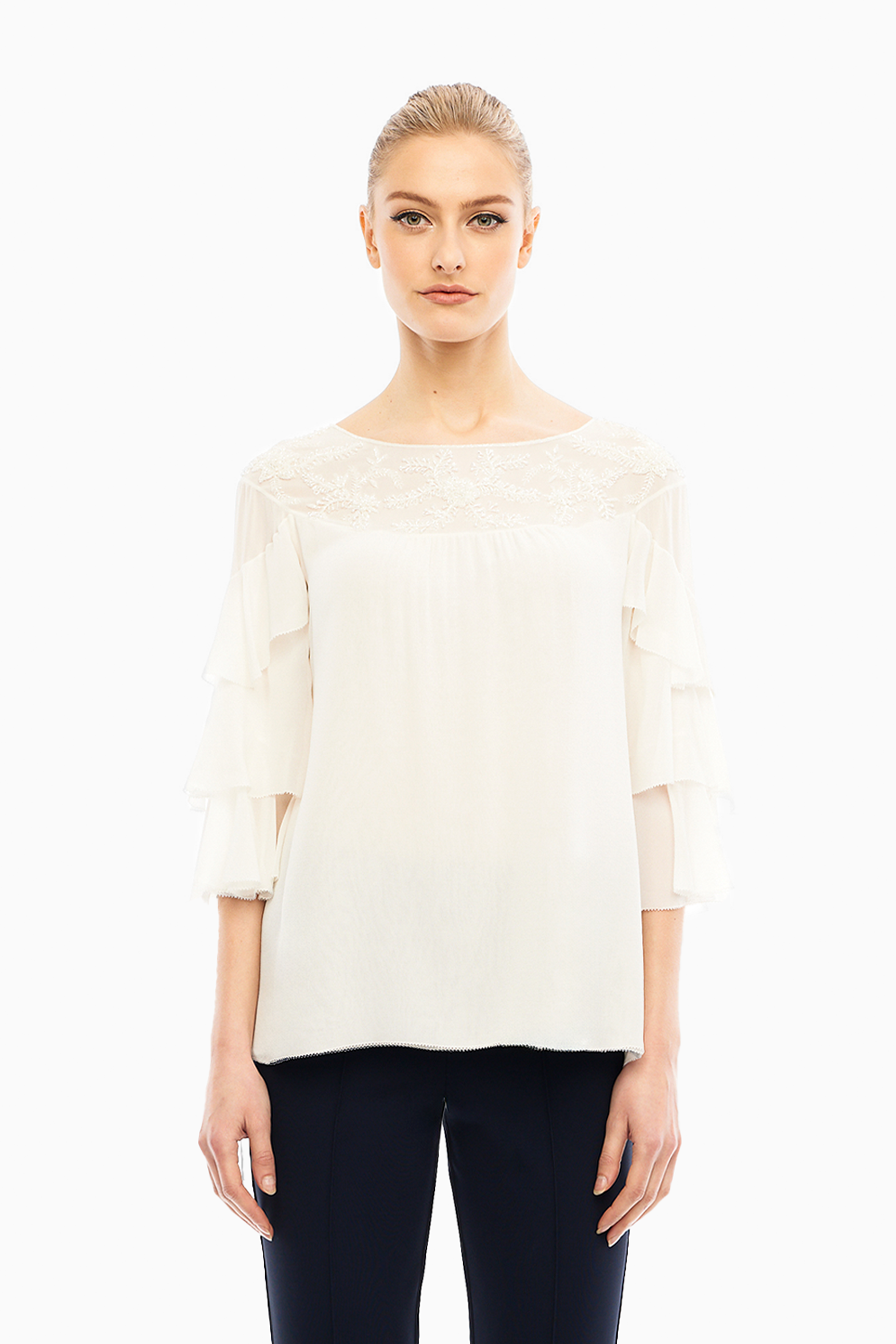 Lea Silk Ruffle Blouse in Ivory