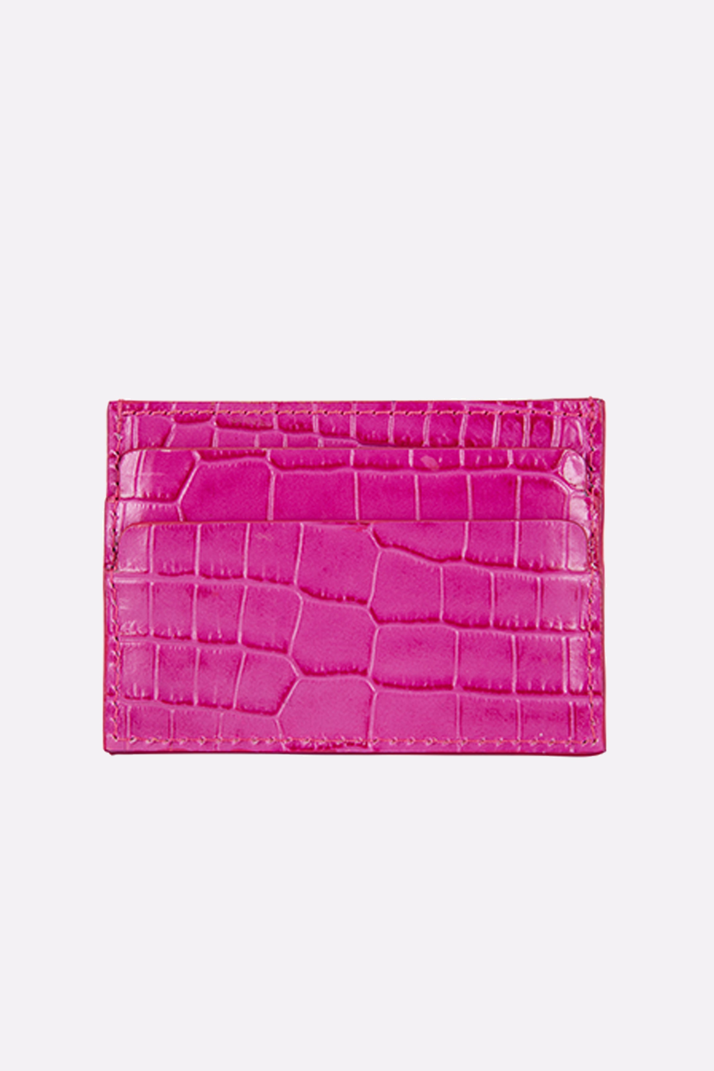 Leather Credit Card Holder in Fuchsia