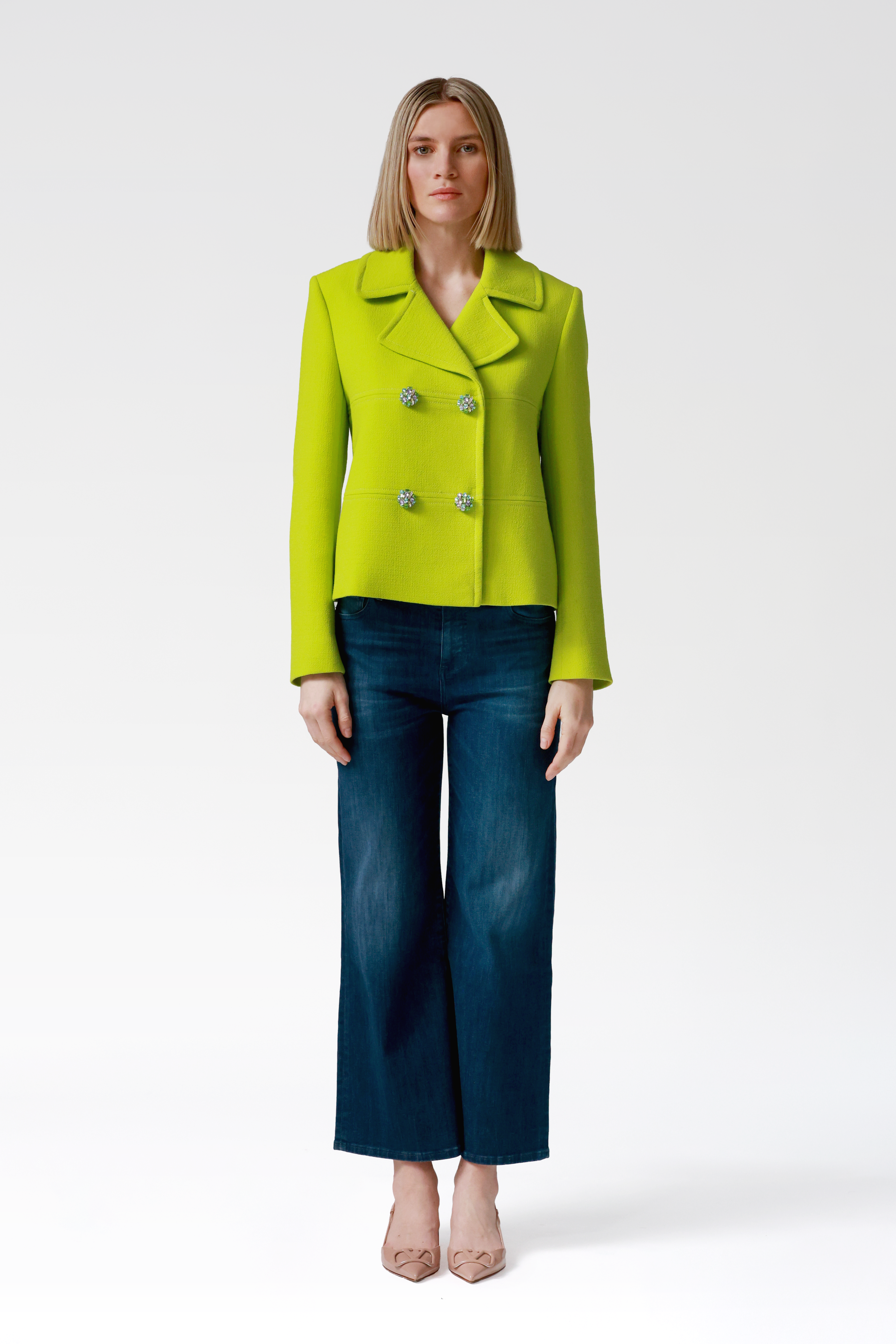 Libbi Double-Breasted Wool Jacket in Lime