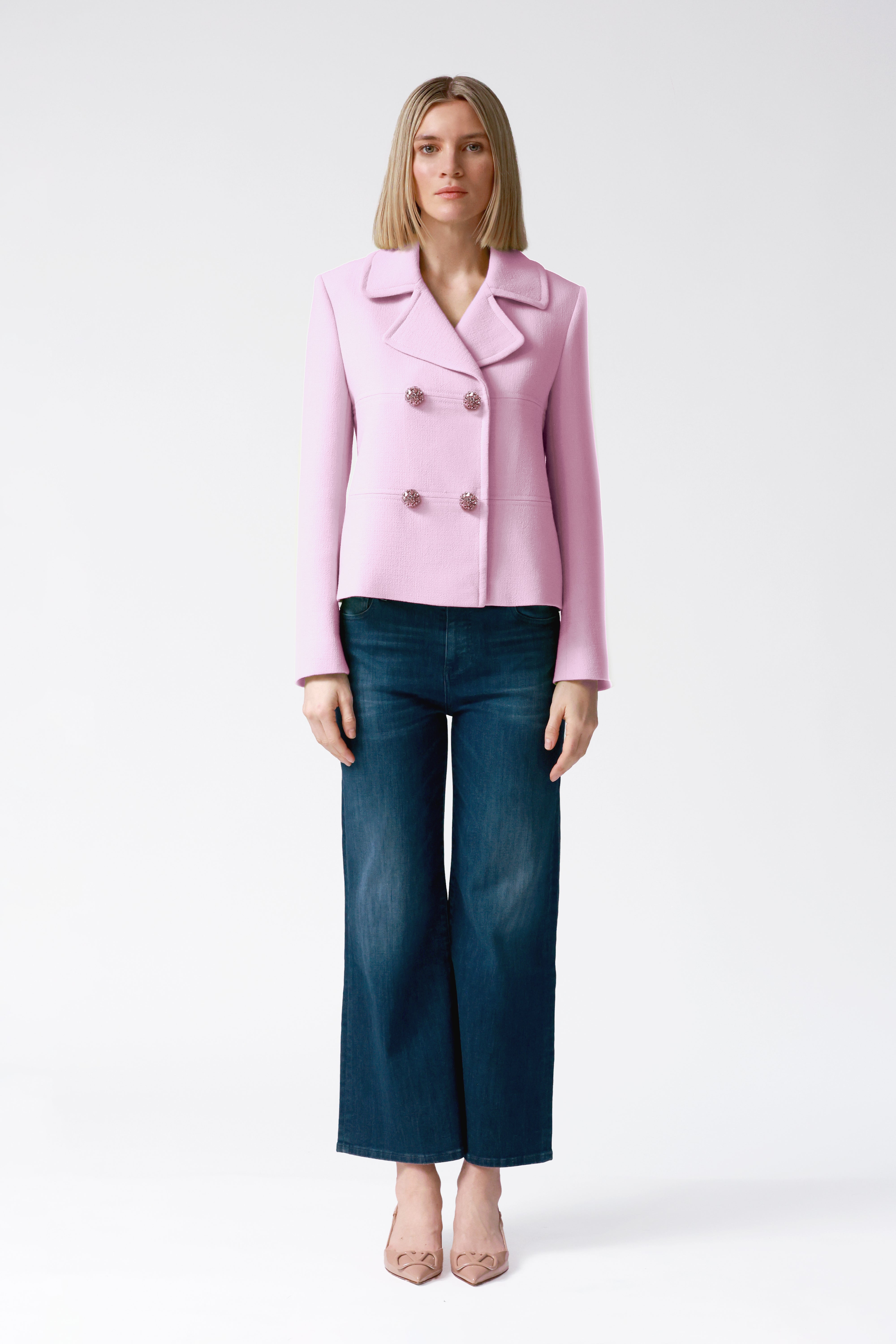 Libbi Double-Breasted Wool Jacket in Pink