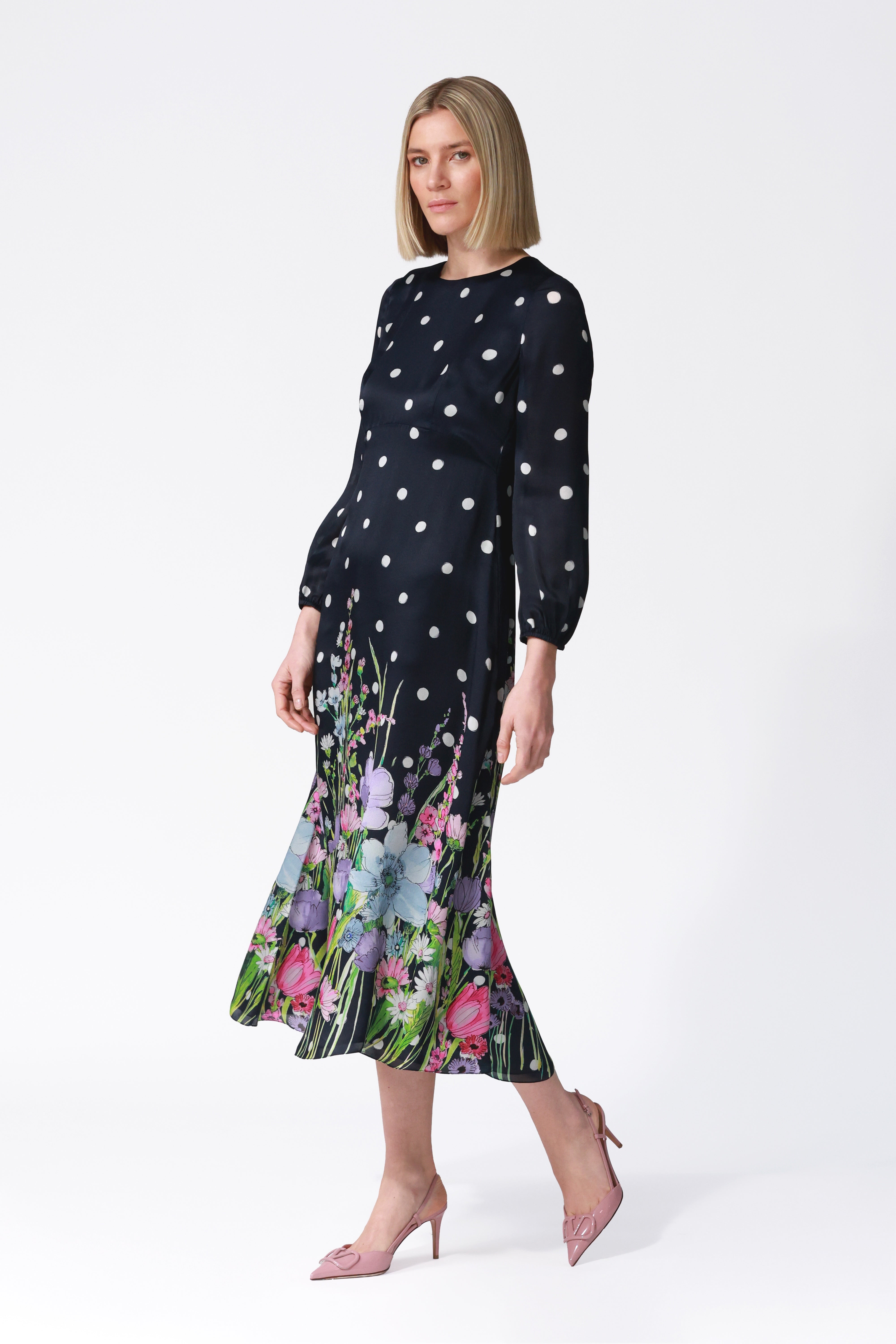 Liliana Floral Print Silk Satin Dress
