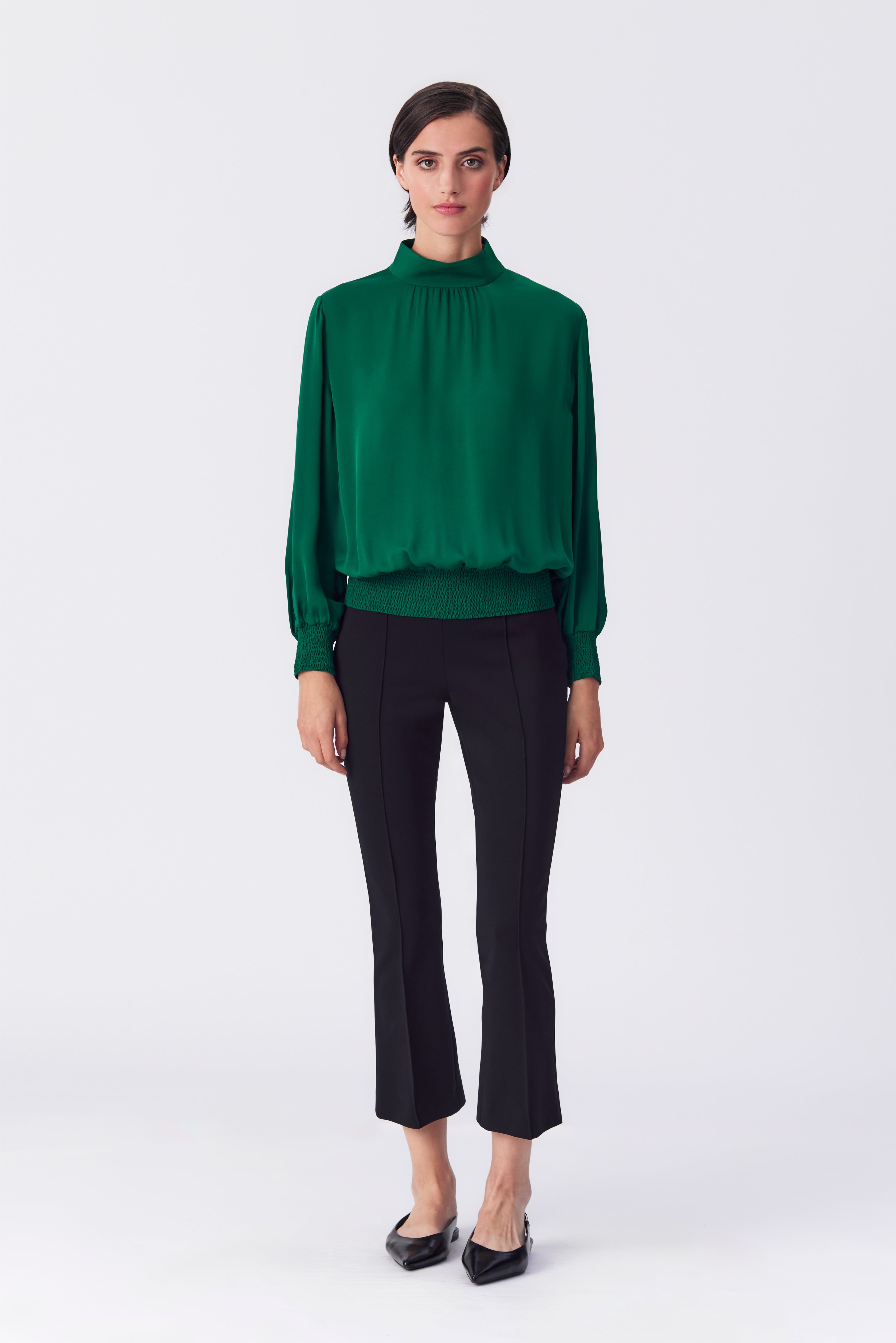 Lottie Emerald Silk High Neck Blouse