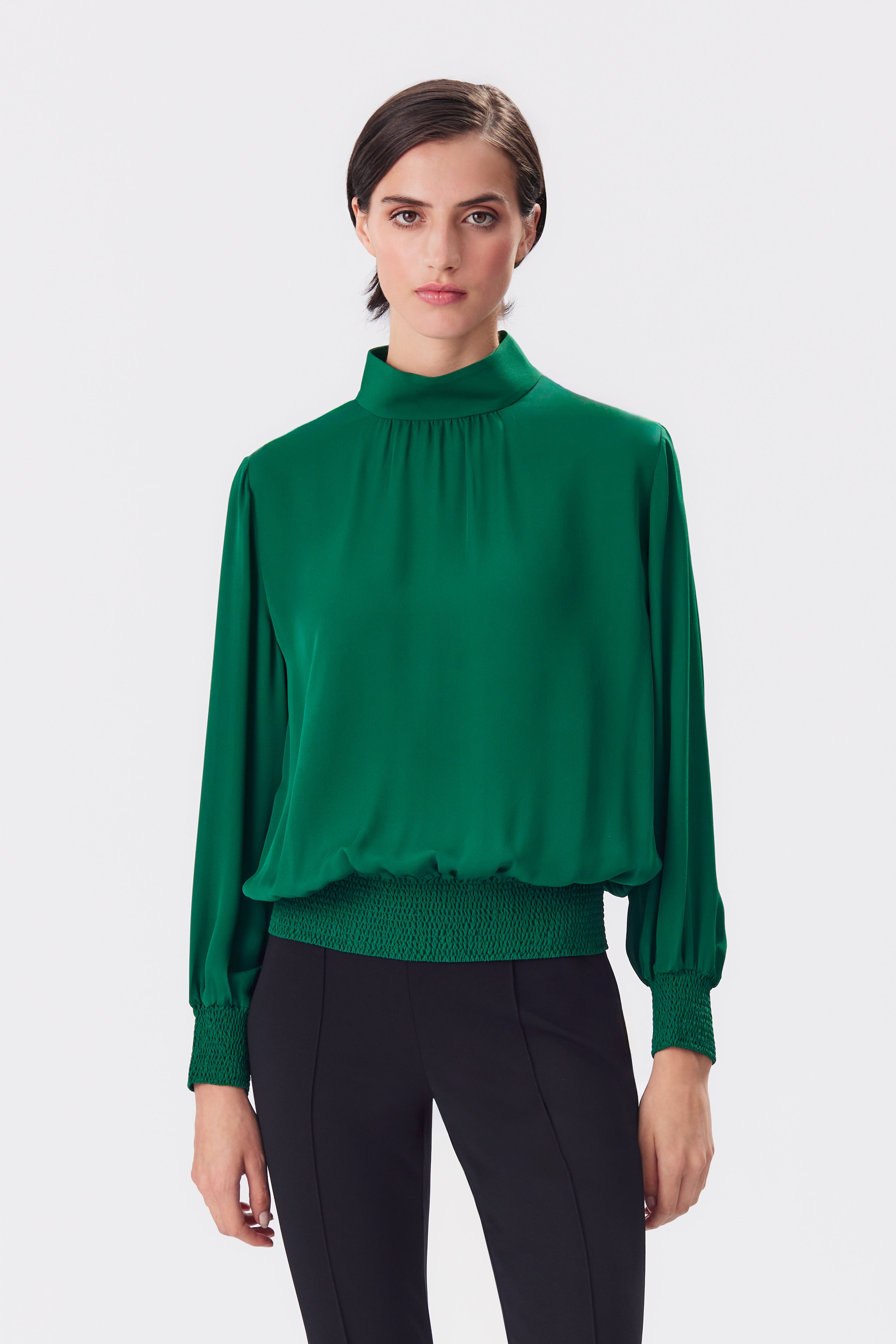 Lottie Emerald Silk High Neck Blouse