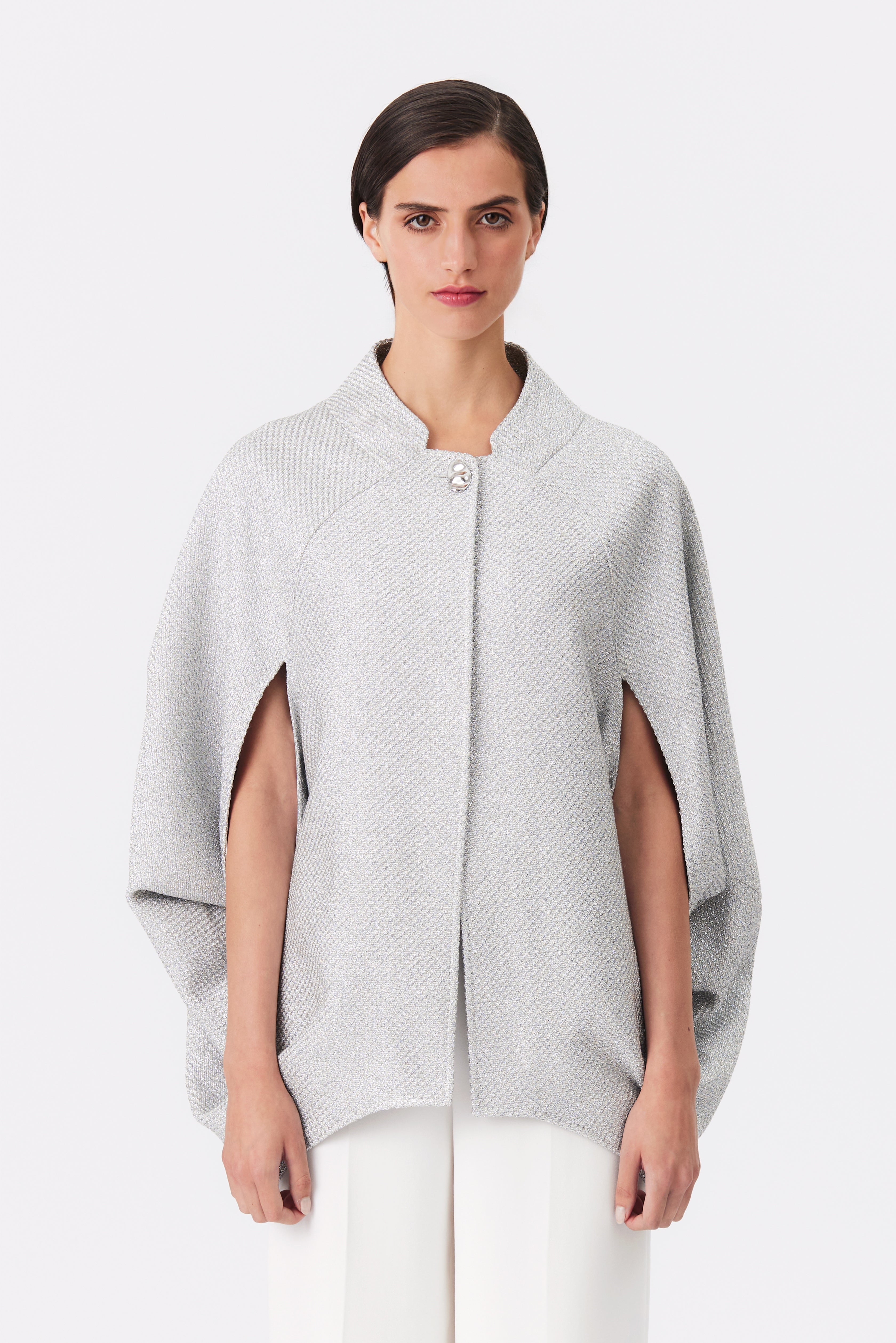 Luna Silver Metallic Tweed Cape
