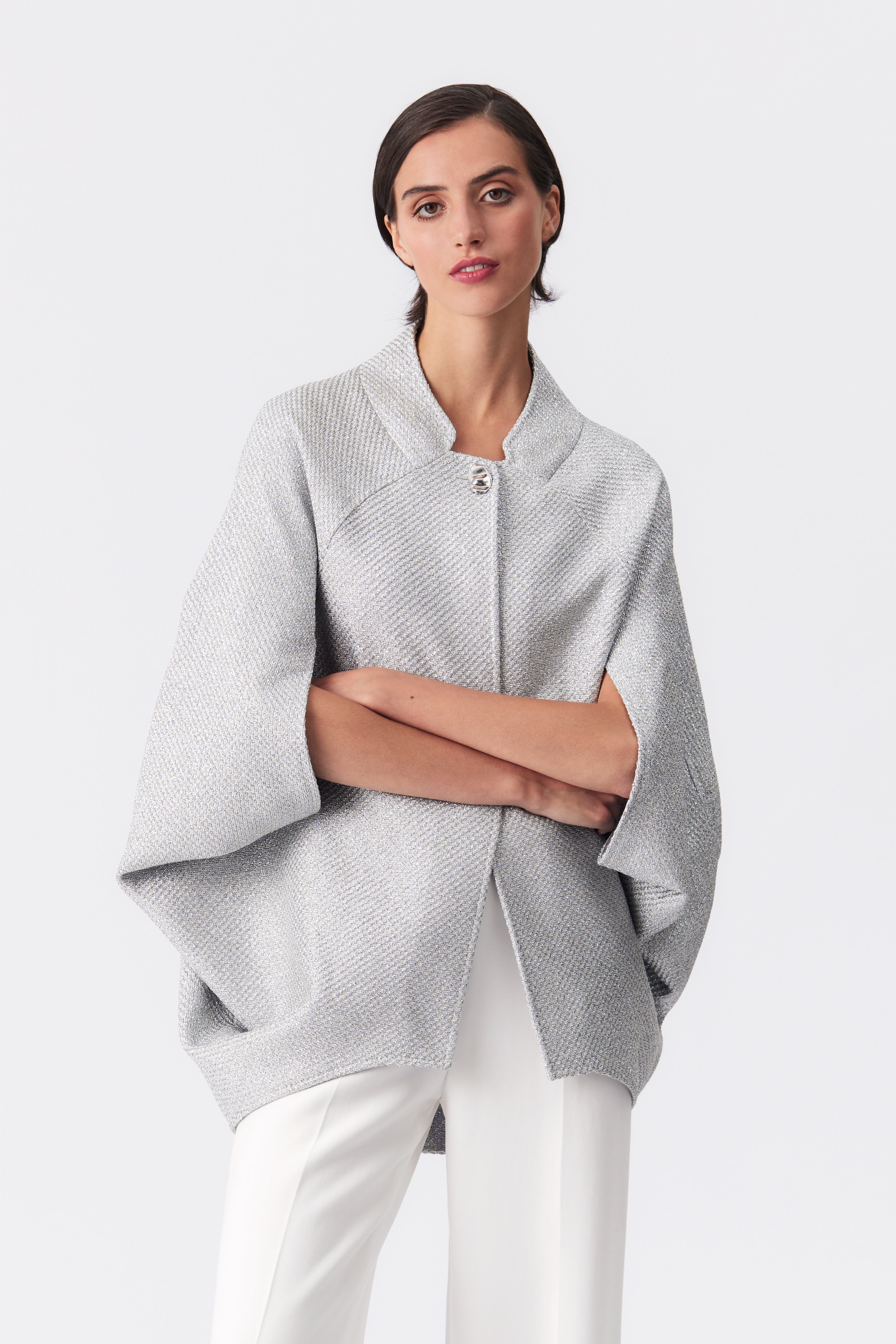 Luna Silver Metallic Tweed Cape