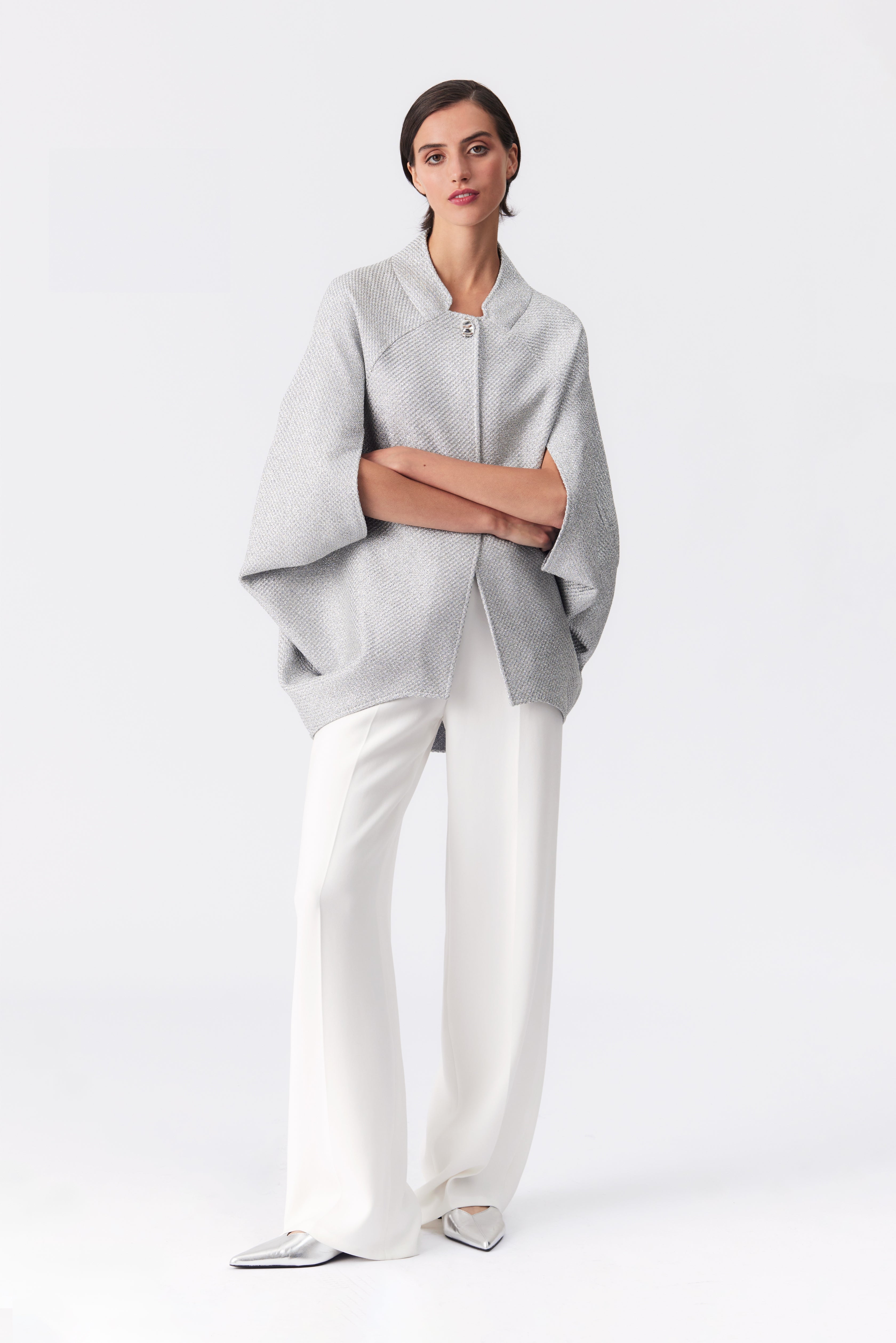 Luna Silver Metallic Tweed Cape