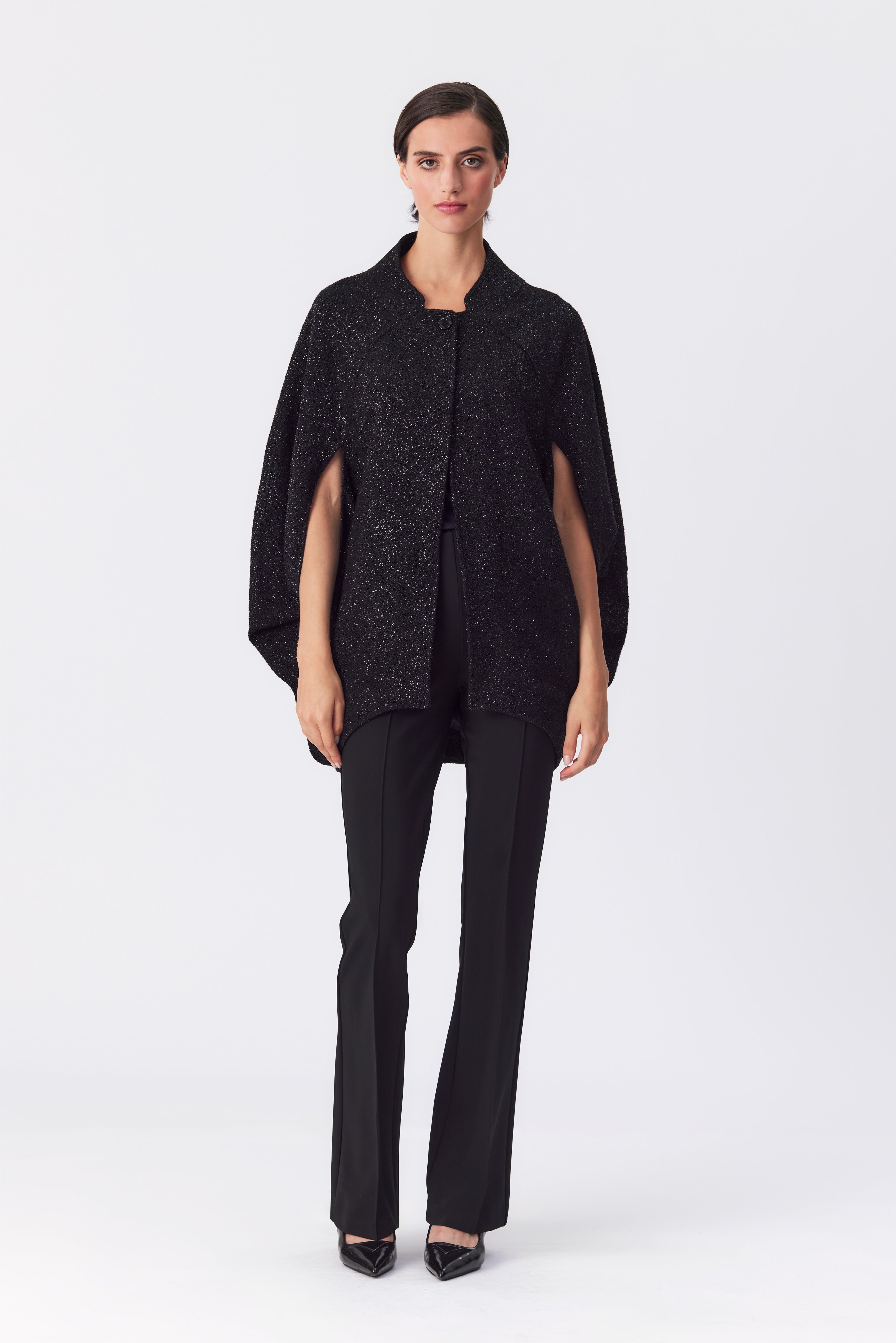 Lyra Black Lurex Tweed Cape