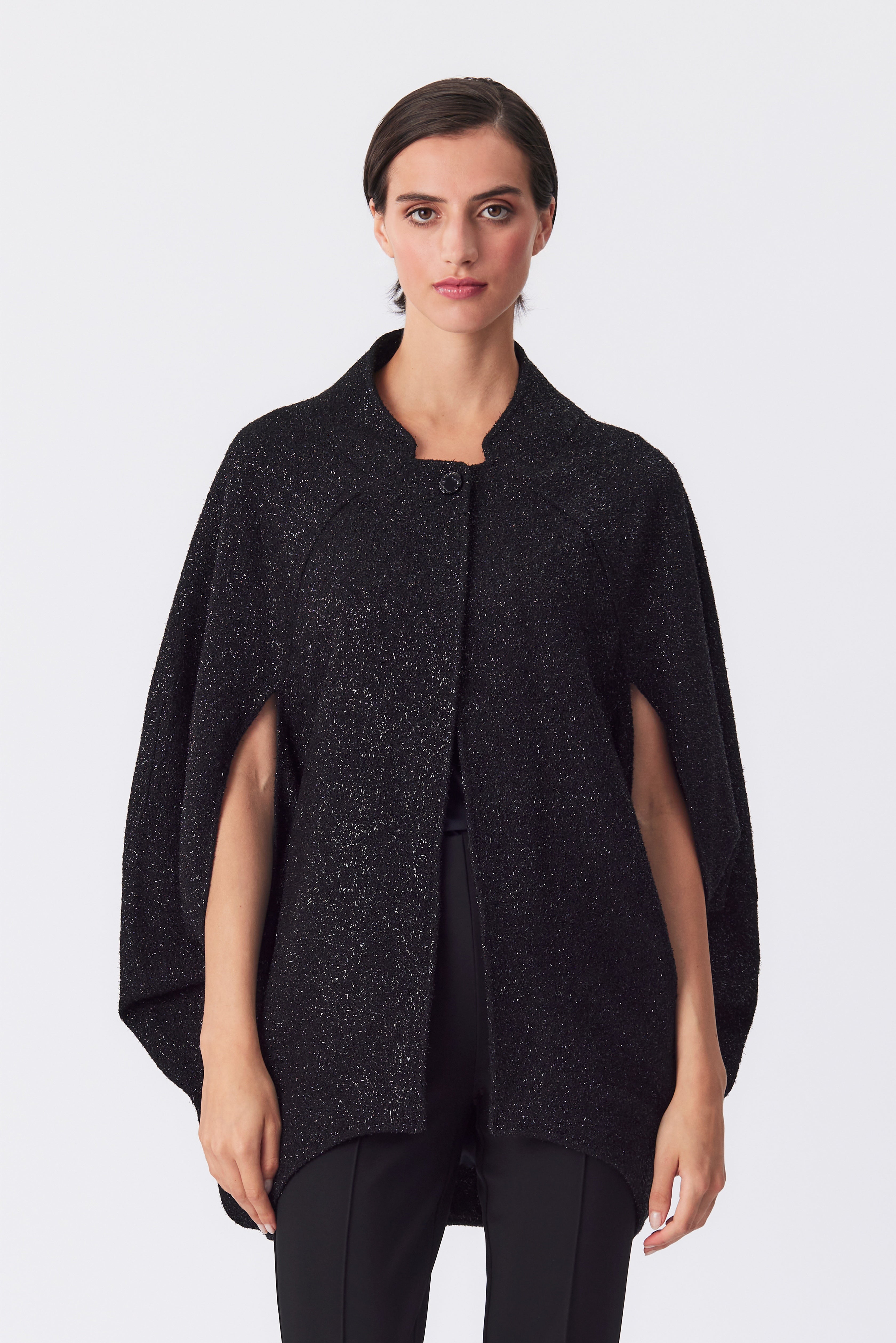Lyra Black Lurex Tweed Cape