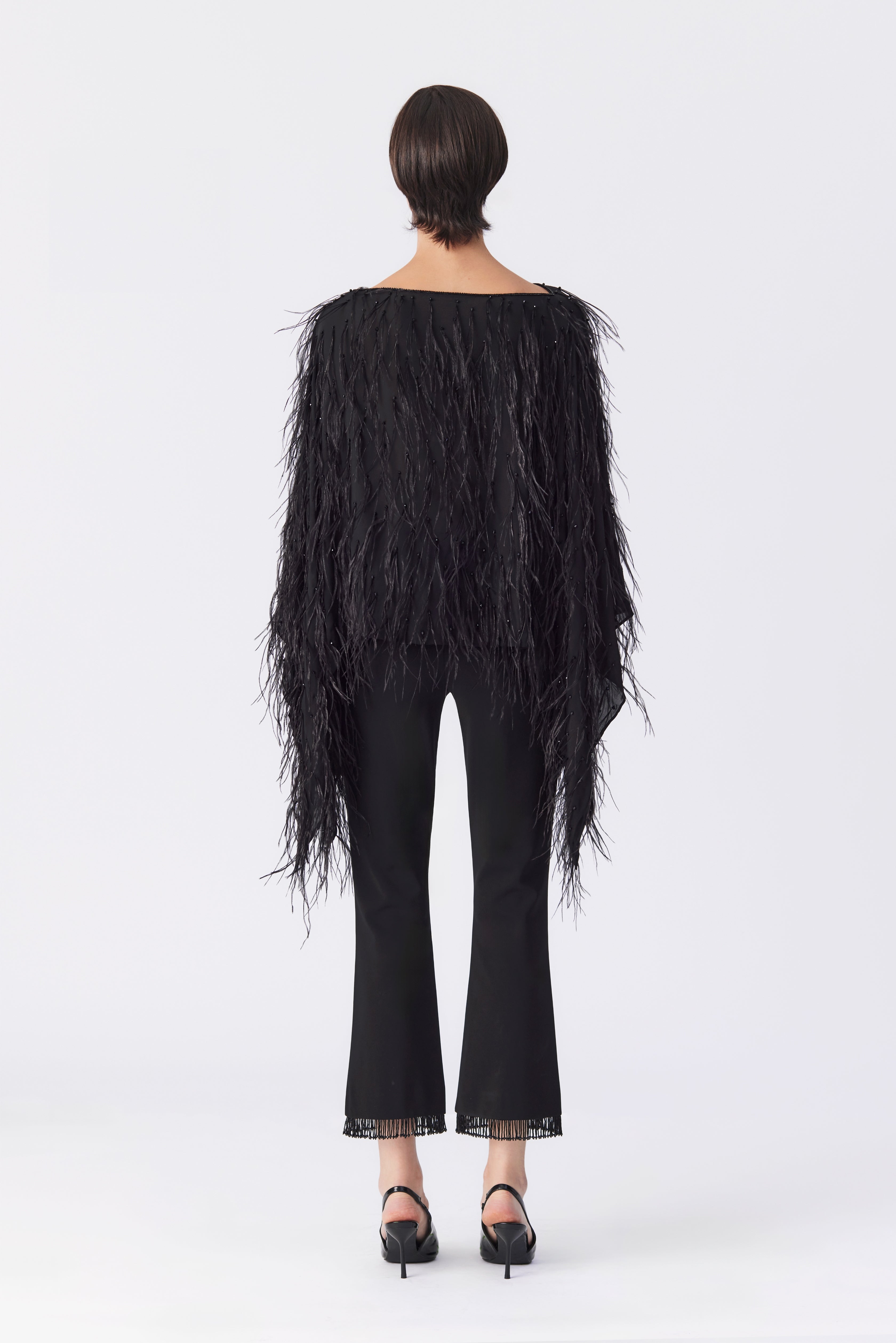 Margot Feather Embellished Top in Black