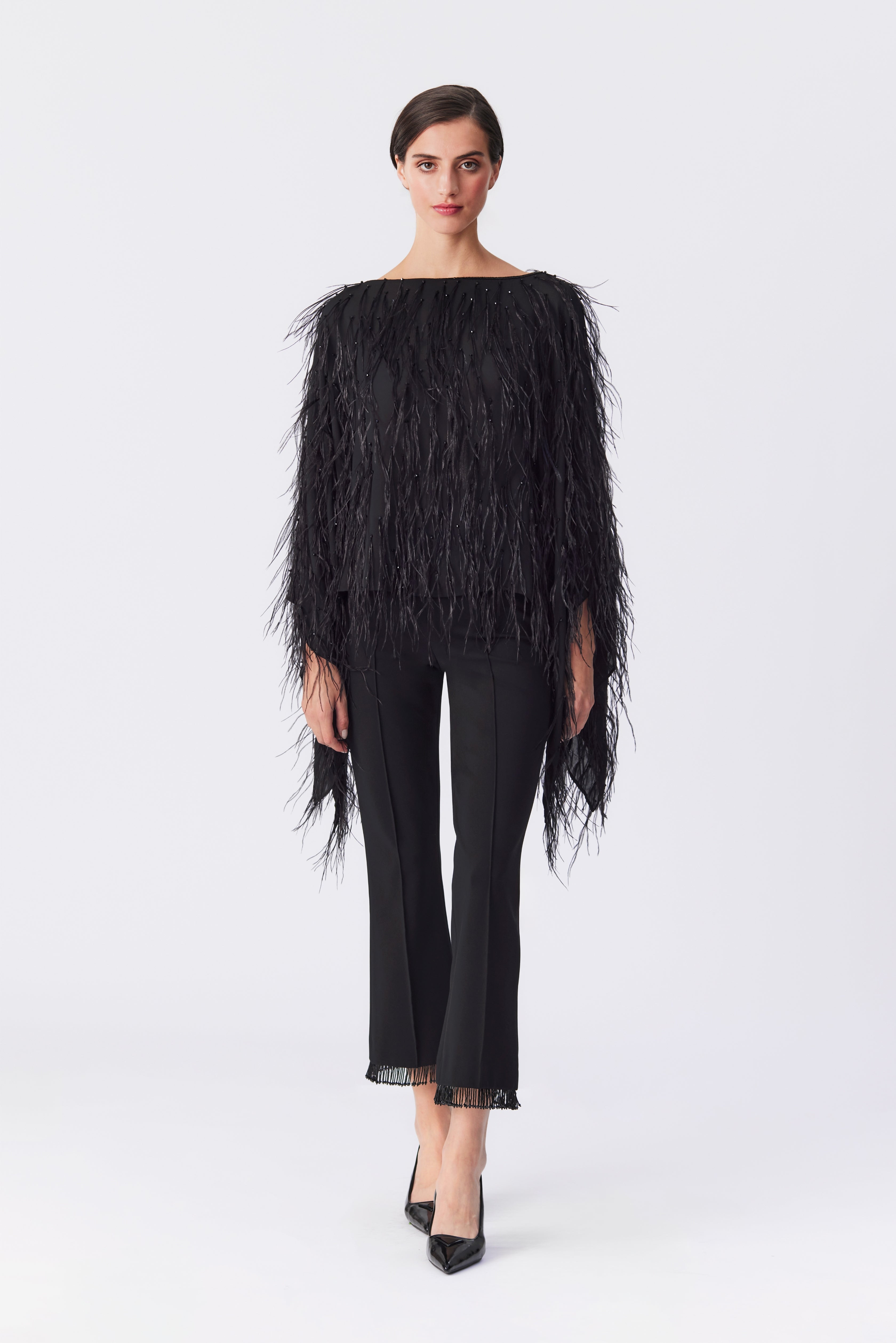Margot Feather Embellished Top in Black