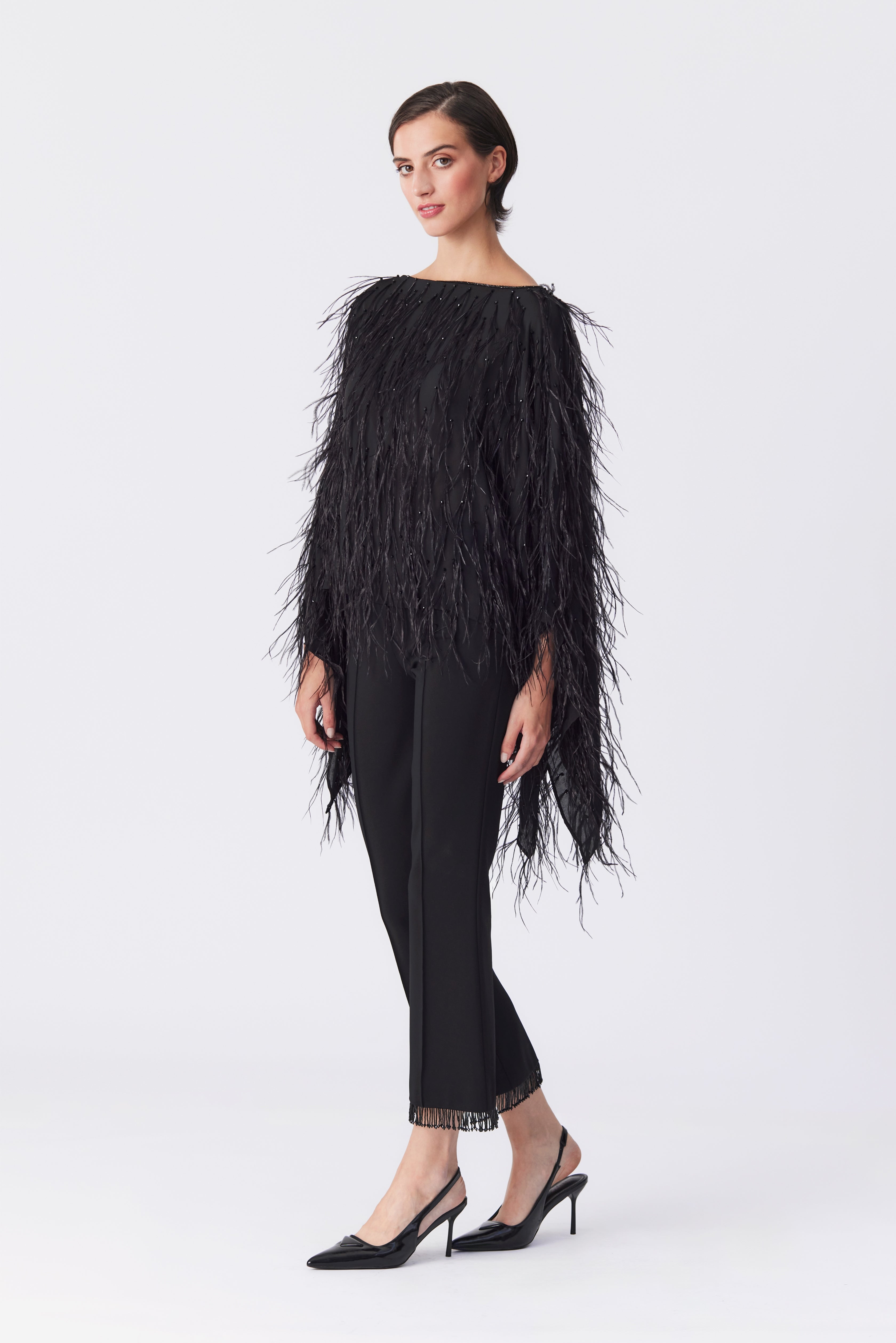Margot Feather Embellished Top in Black