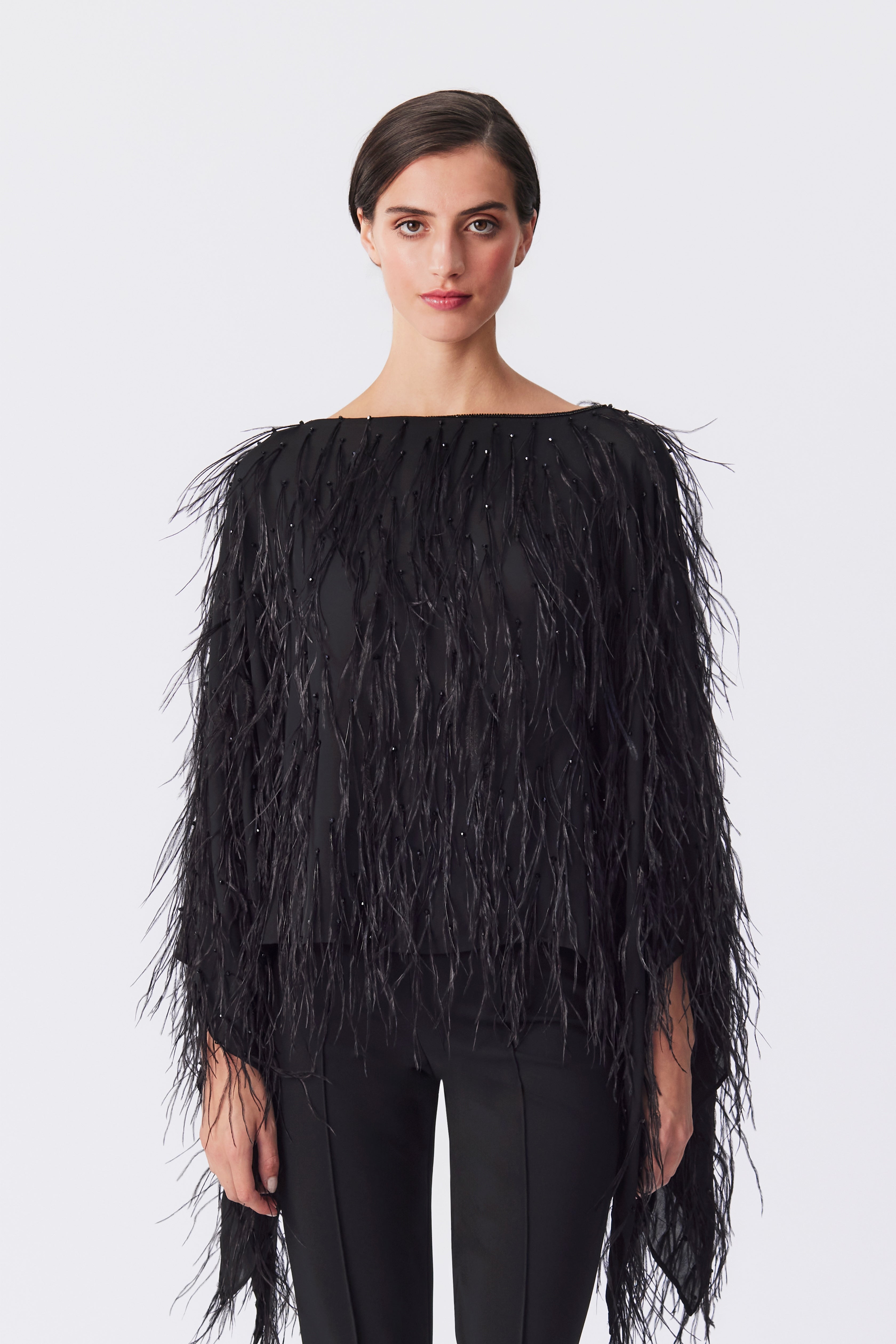 Margot Feather Embellished Top in Black