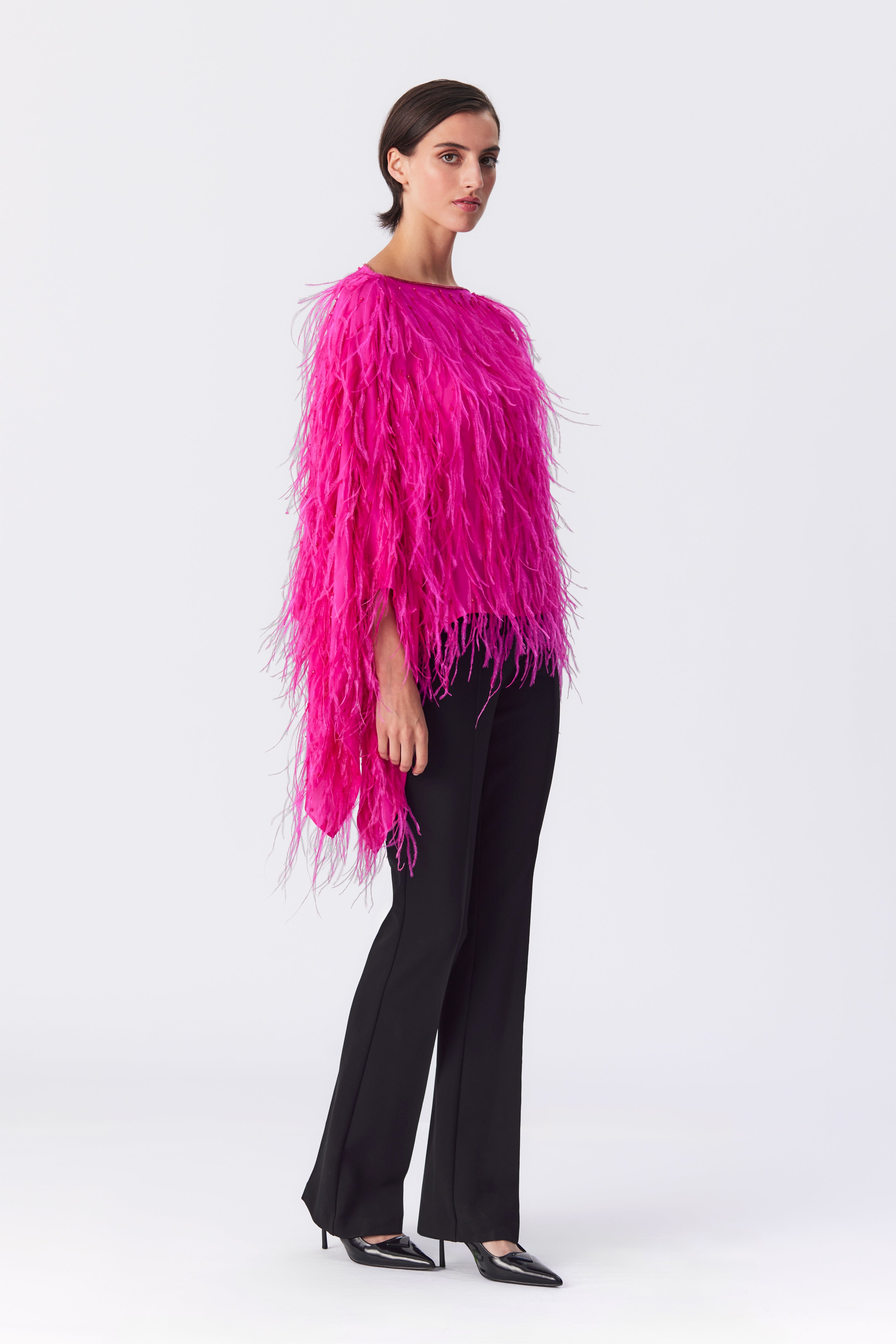 Margot Feather Embellished Top in Bright Pink