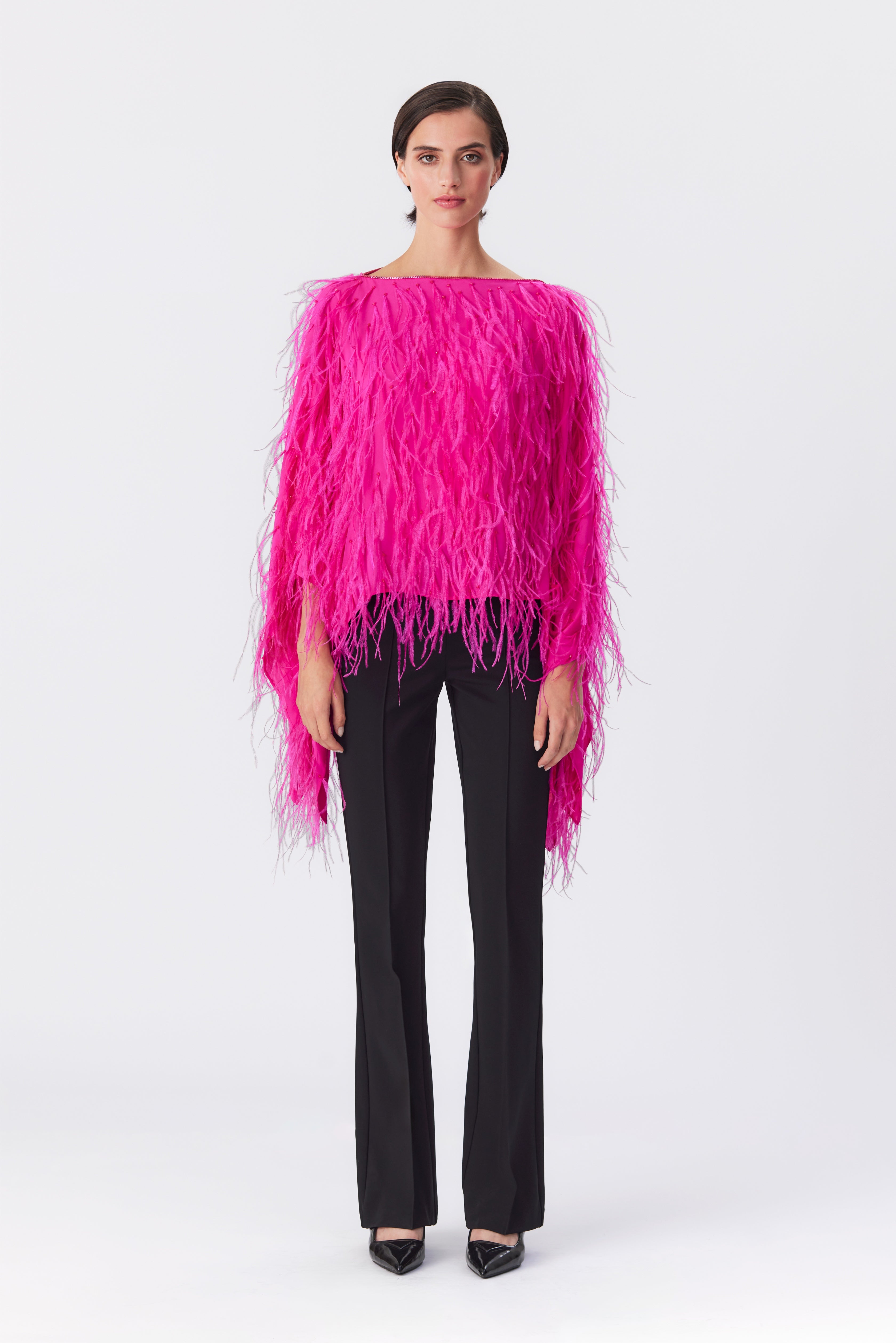 Margot Feather Embellished Top in Bright Pink