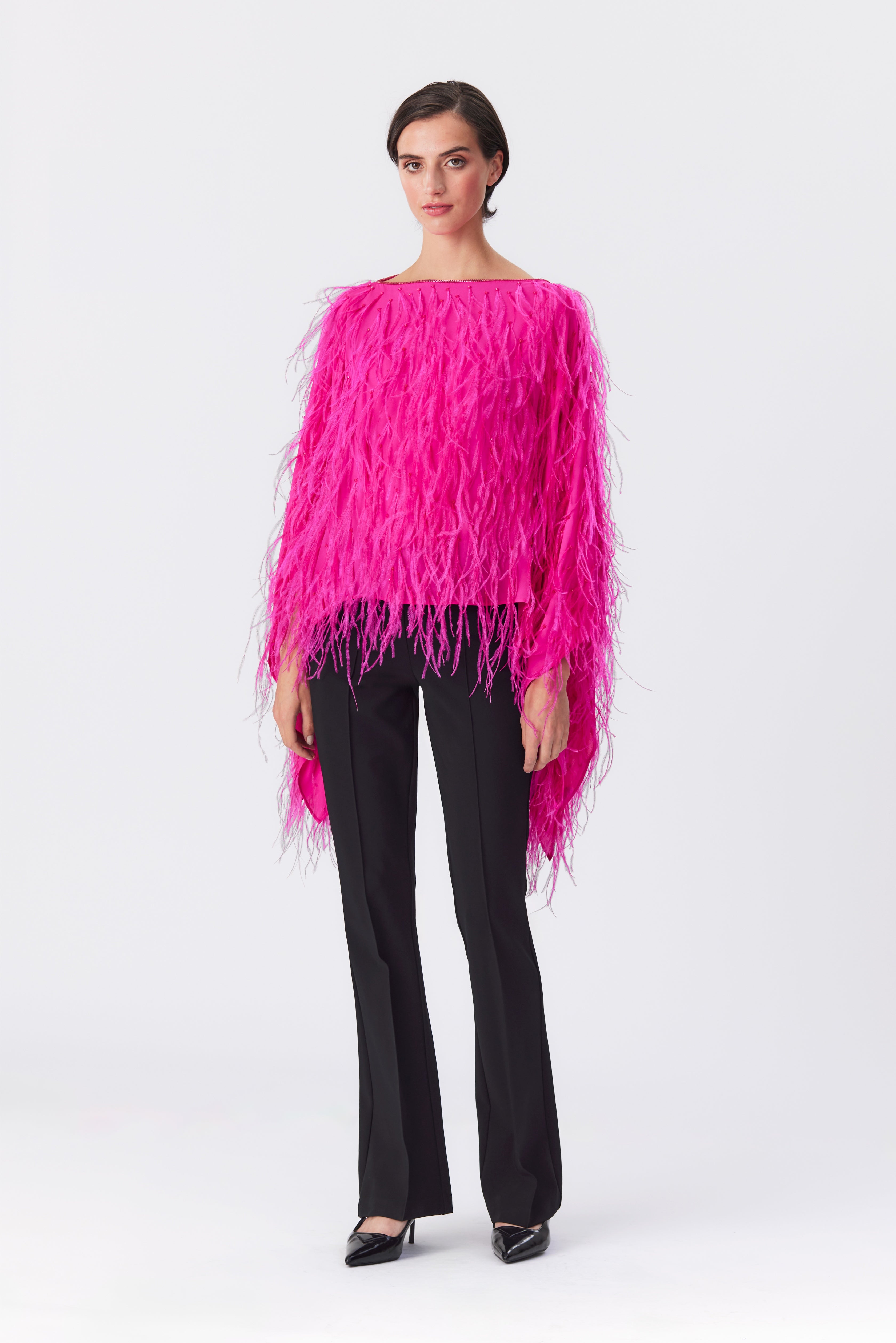 Margot Feather Embellished Top in Bright Pink