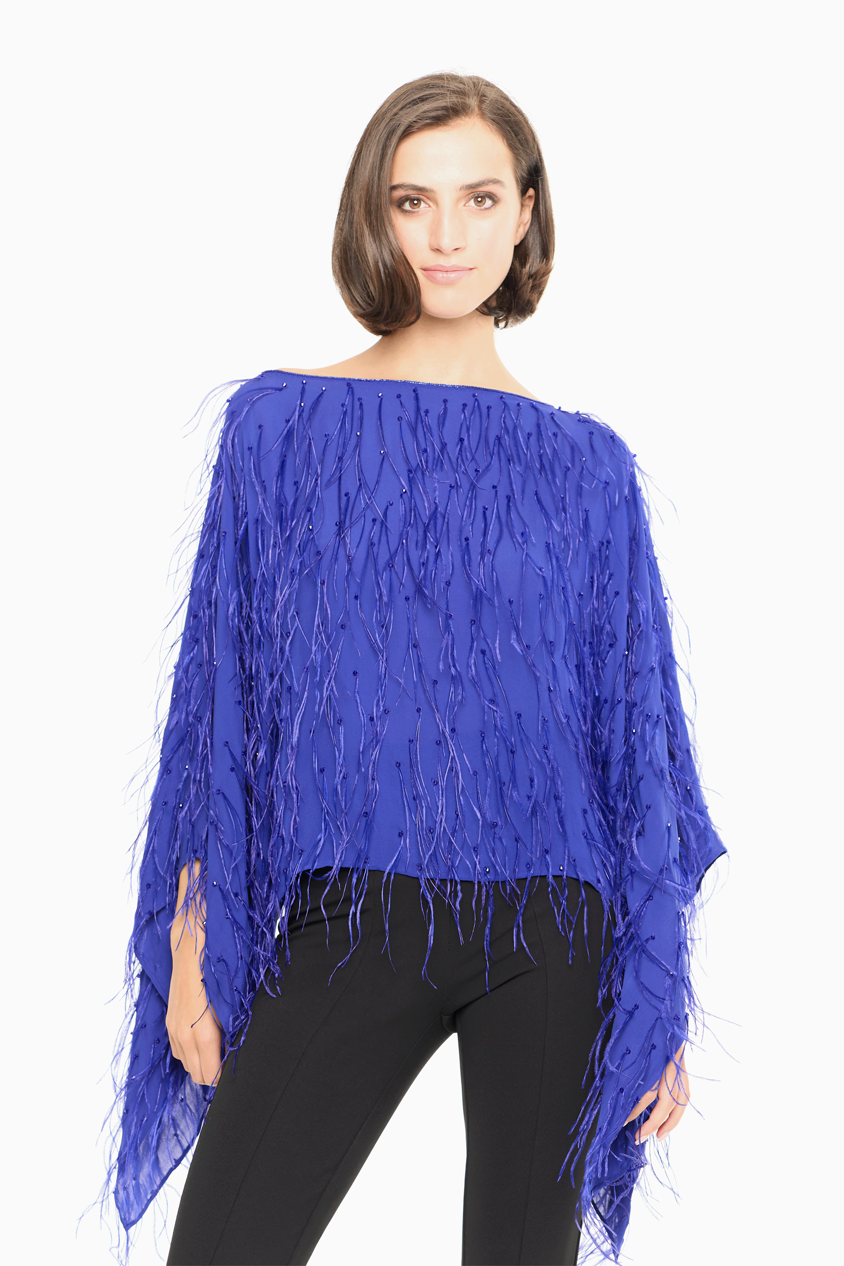 Margot Feather Embellished Top in Sapphire