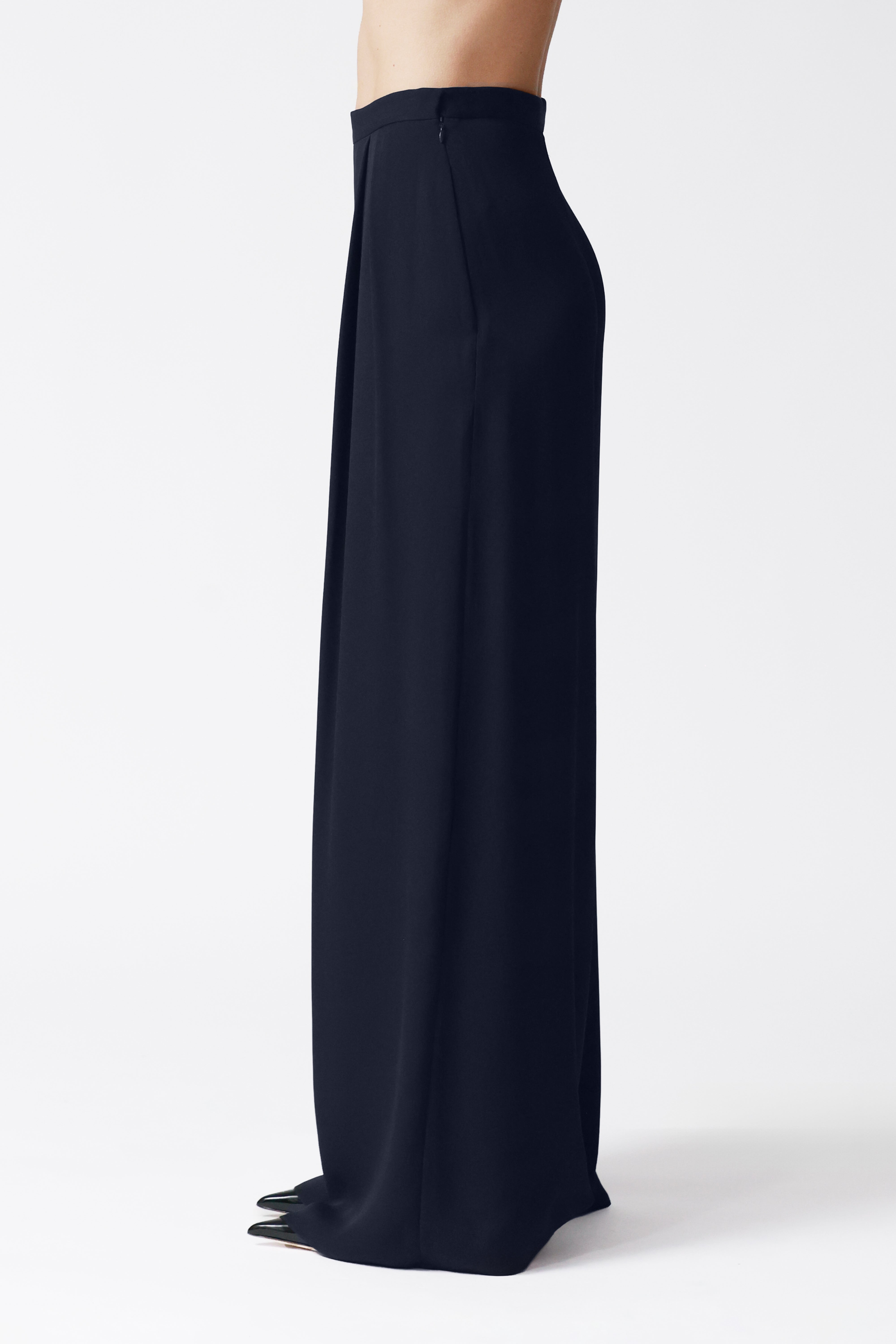 Mari Silk Palazzo Trousers in Navy
