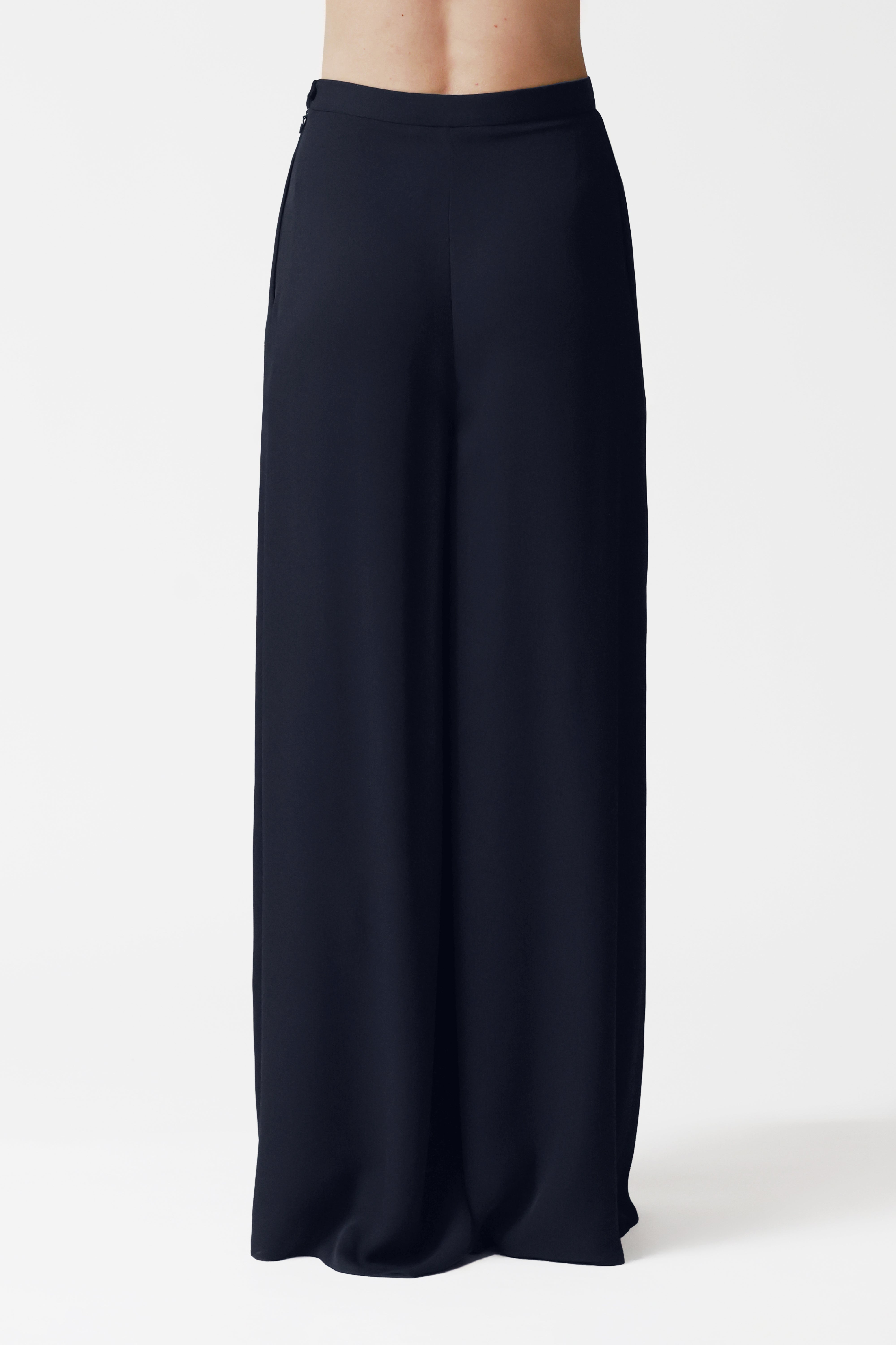 Mari Silk Palazzo Trousers in Navy