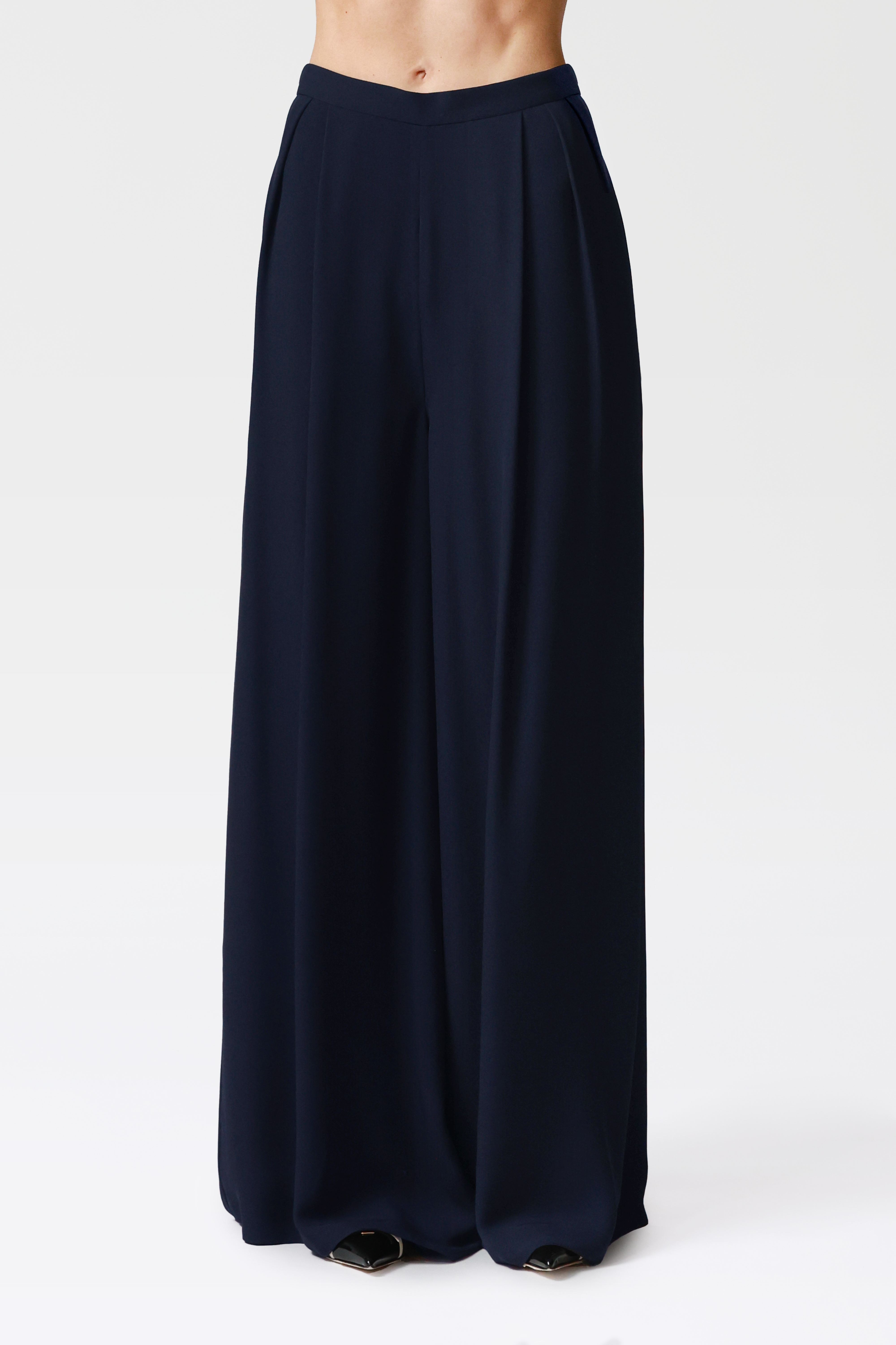 Mari Silk Palazzo Trousers in Navy