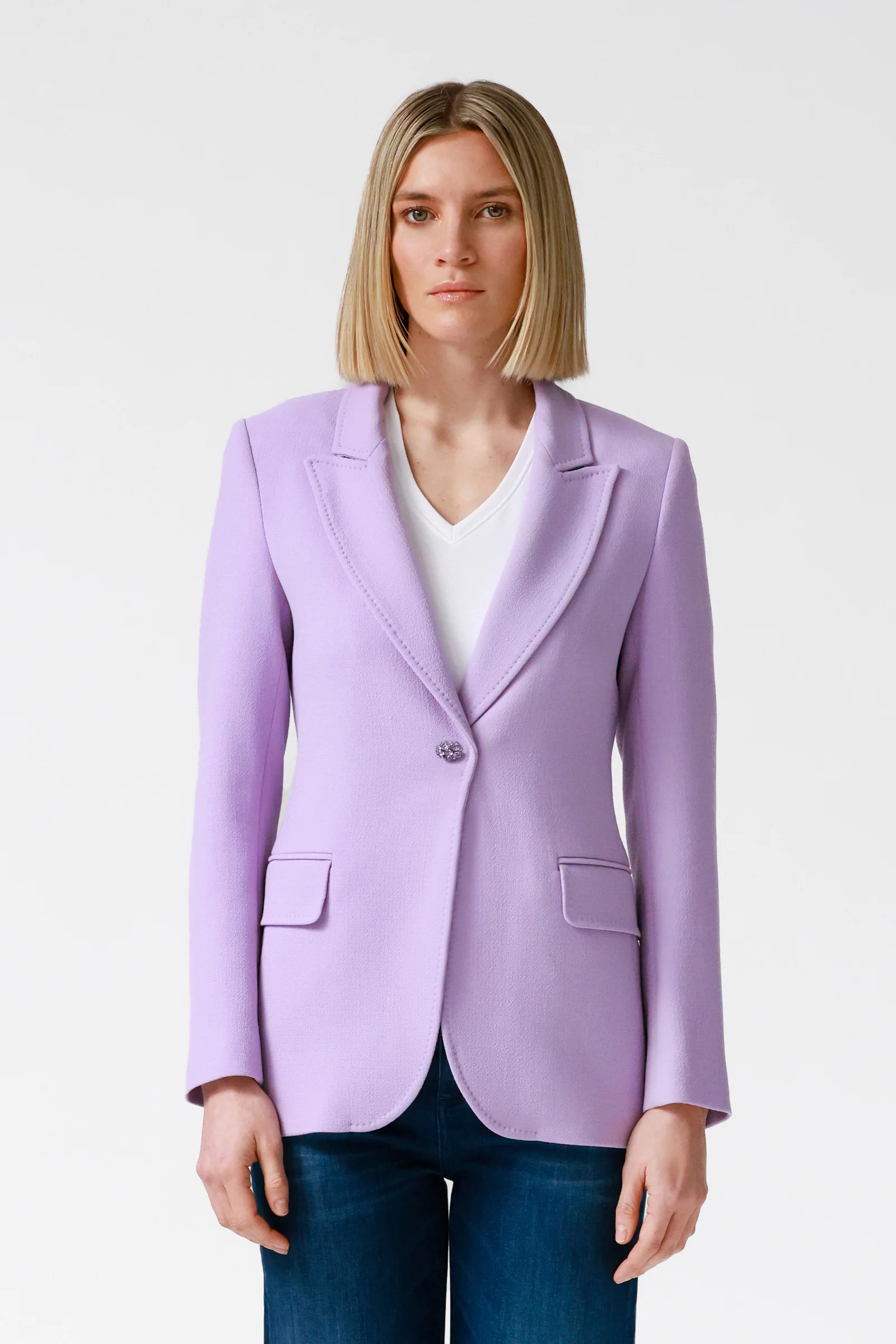 Marina Single-Breasted Wool Blazer in Lilac