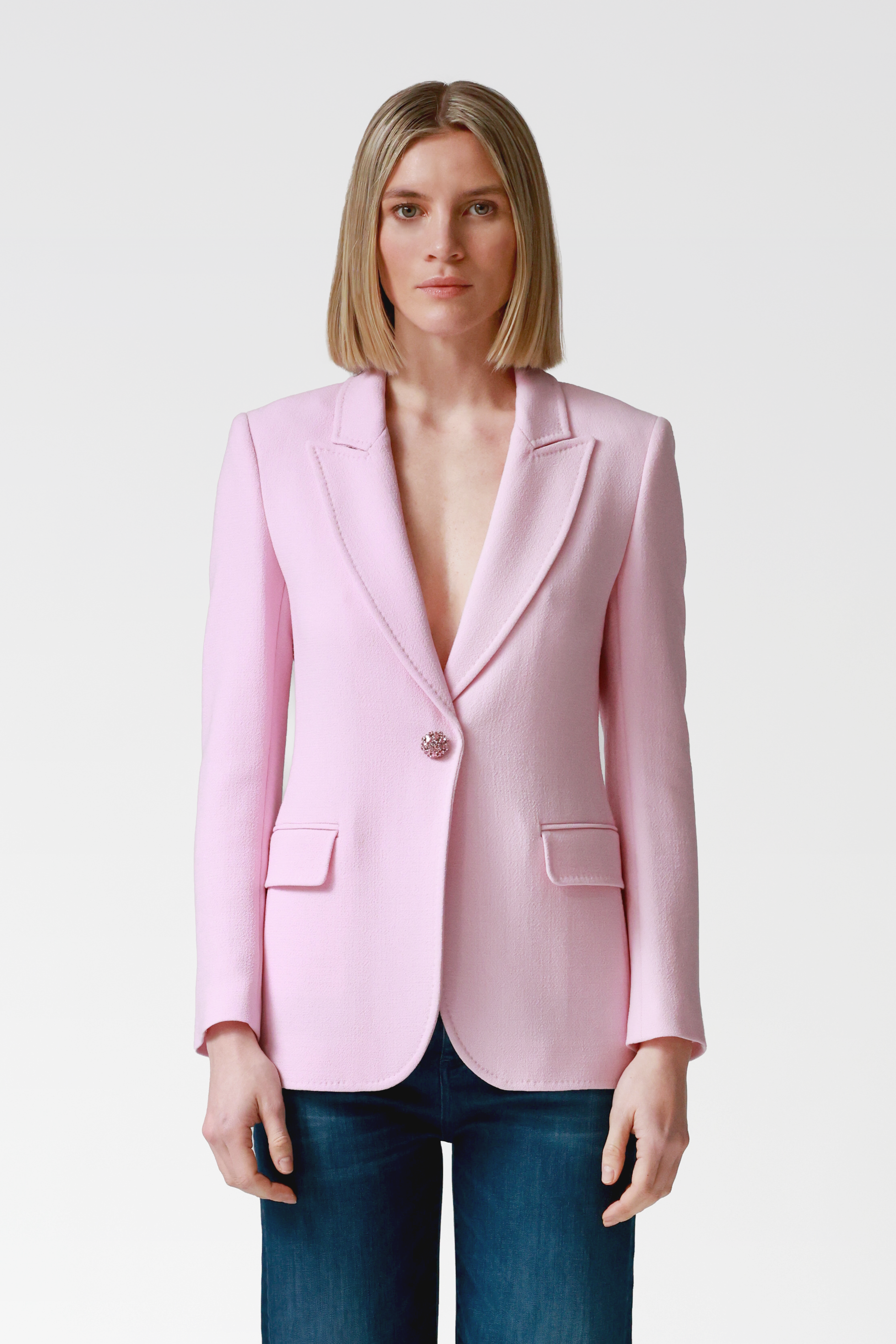 Marina Single-Breasted Wool Blazer in Pink
