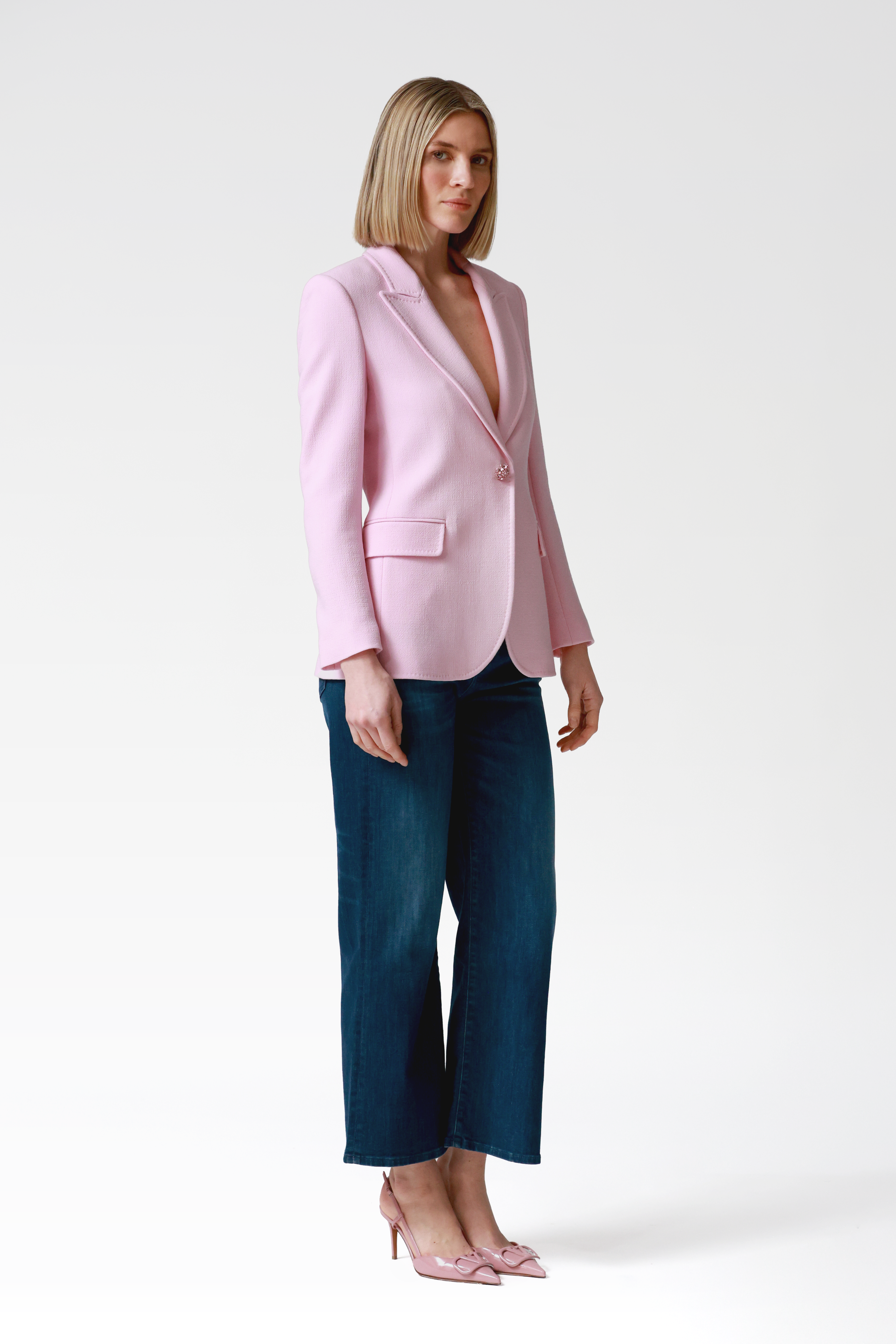 Marina Single-Breasted Wool Blazer in Pink