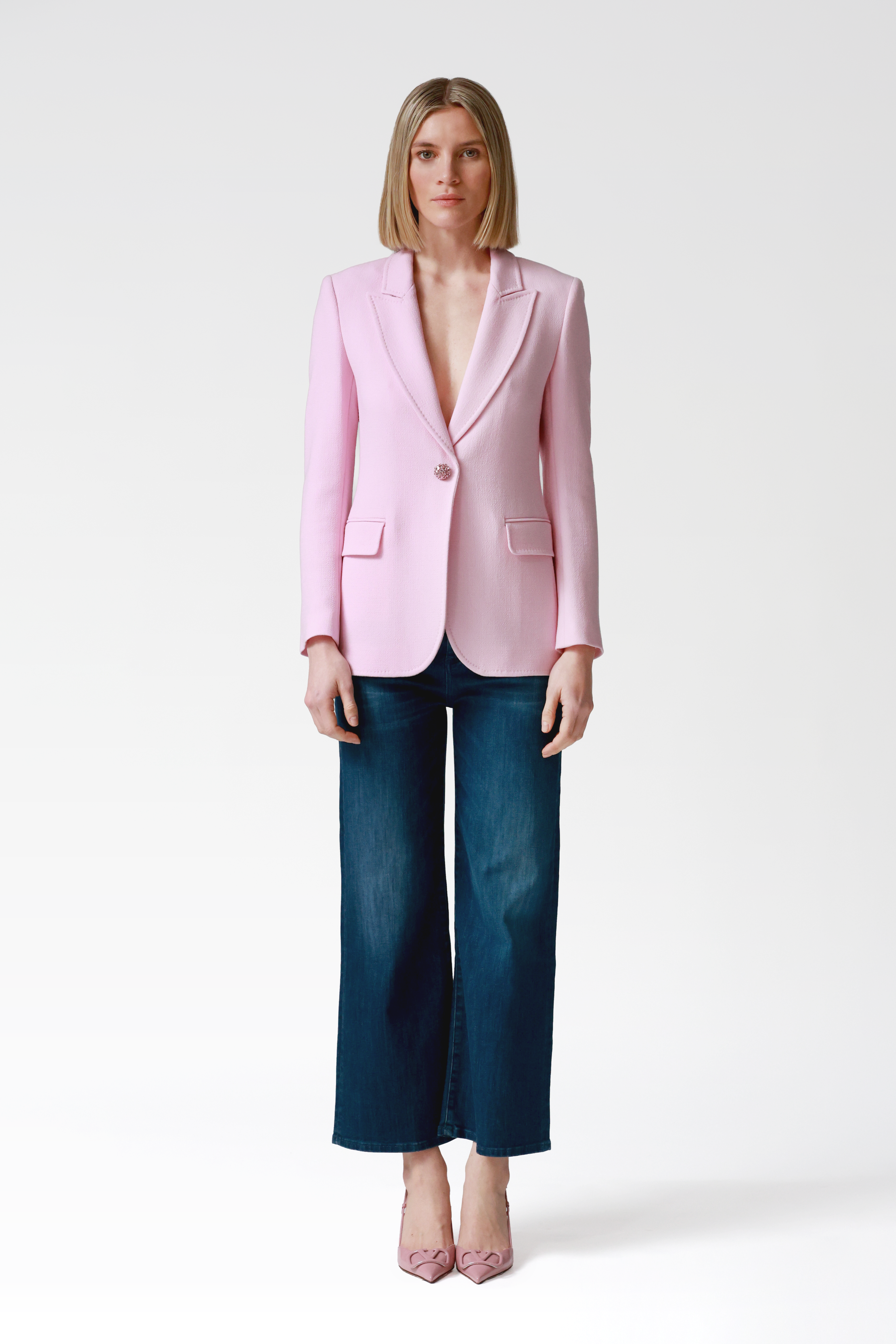 Marina Single-Breasted Wool Blazer in Pink