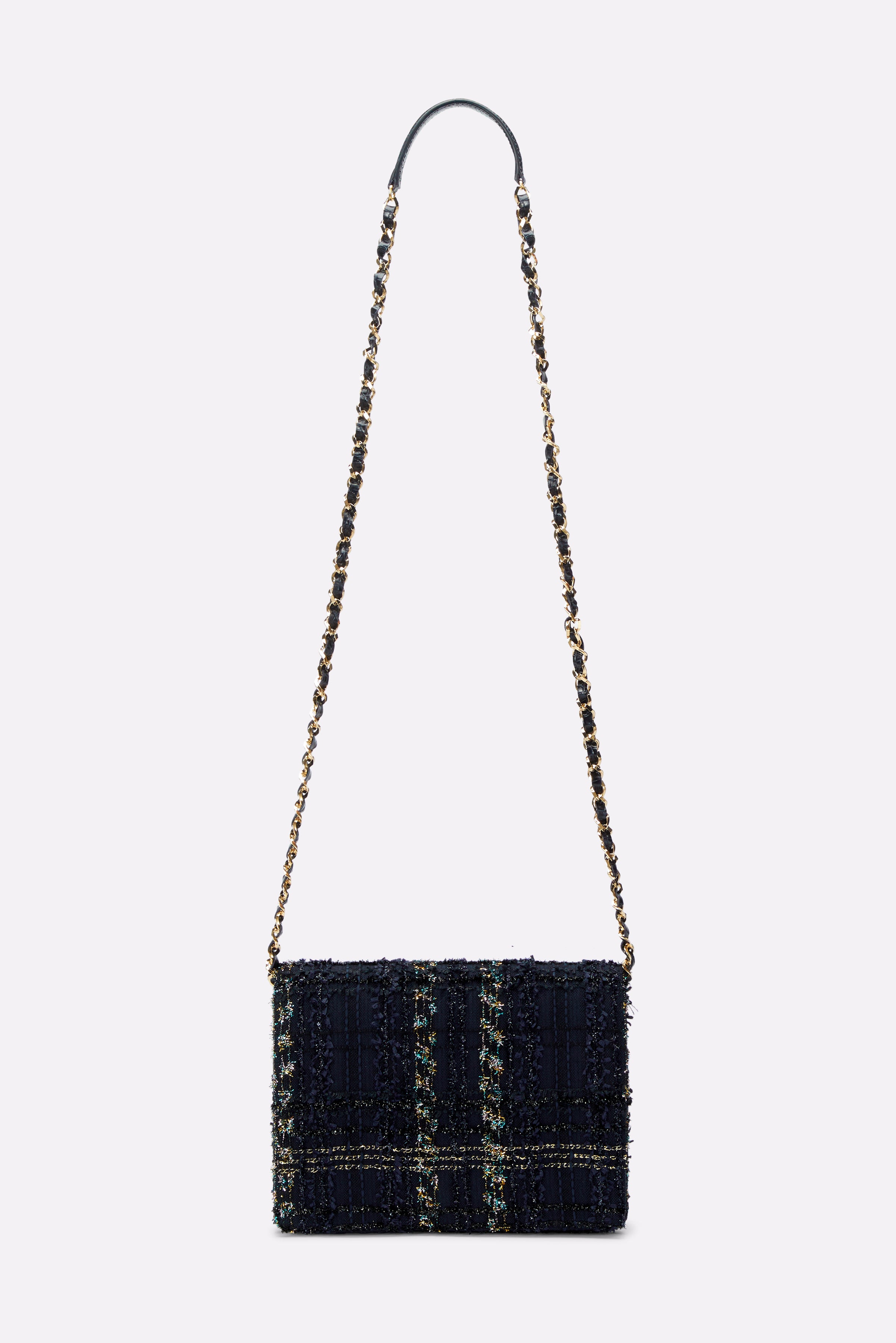 The Louise Crossbody in Navy and Gold Tweed