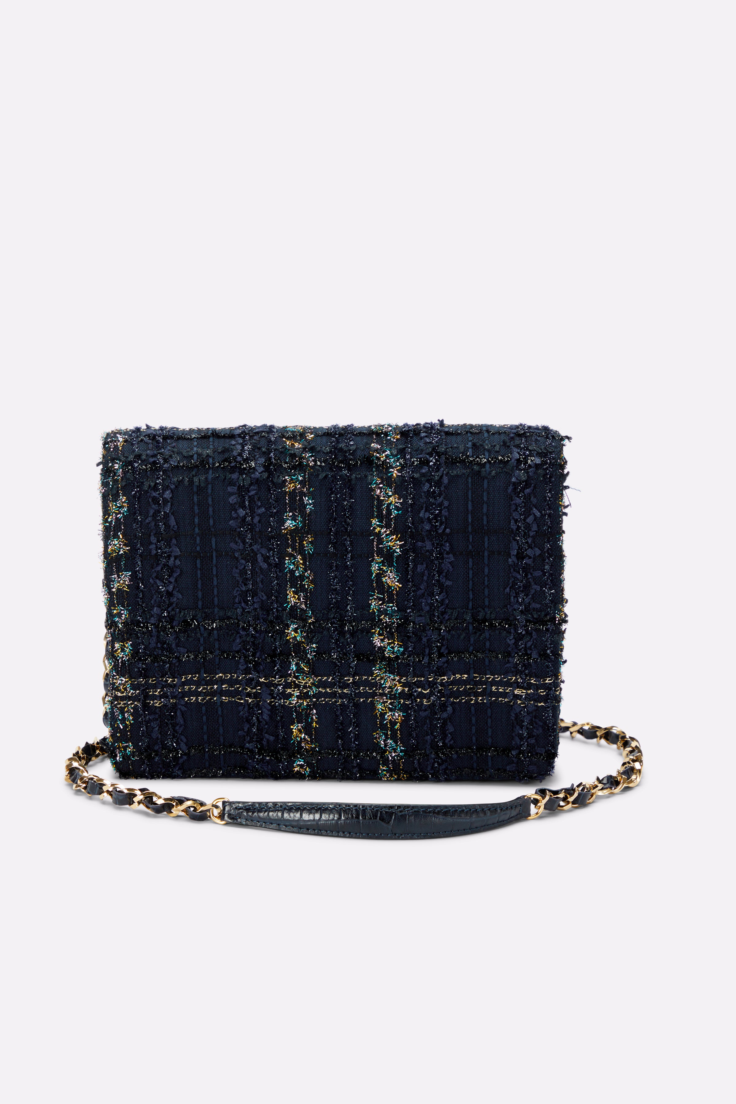 The Louise Crossbody in Navy and Gold Tweed