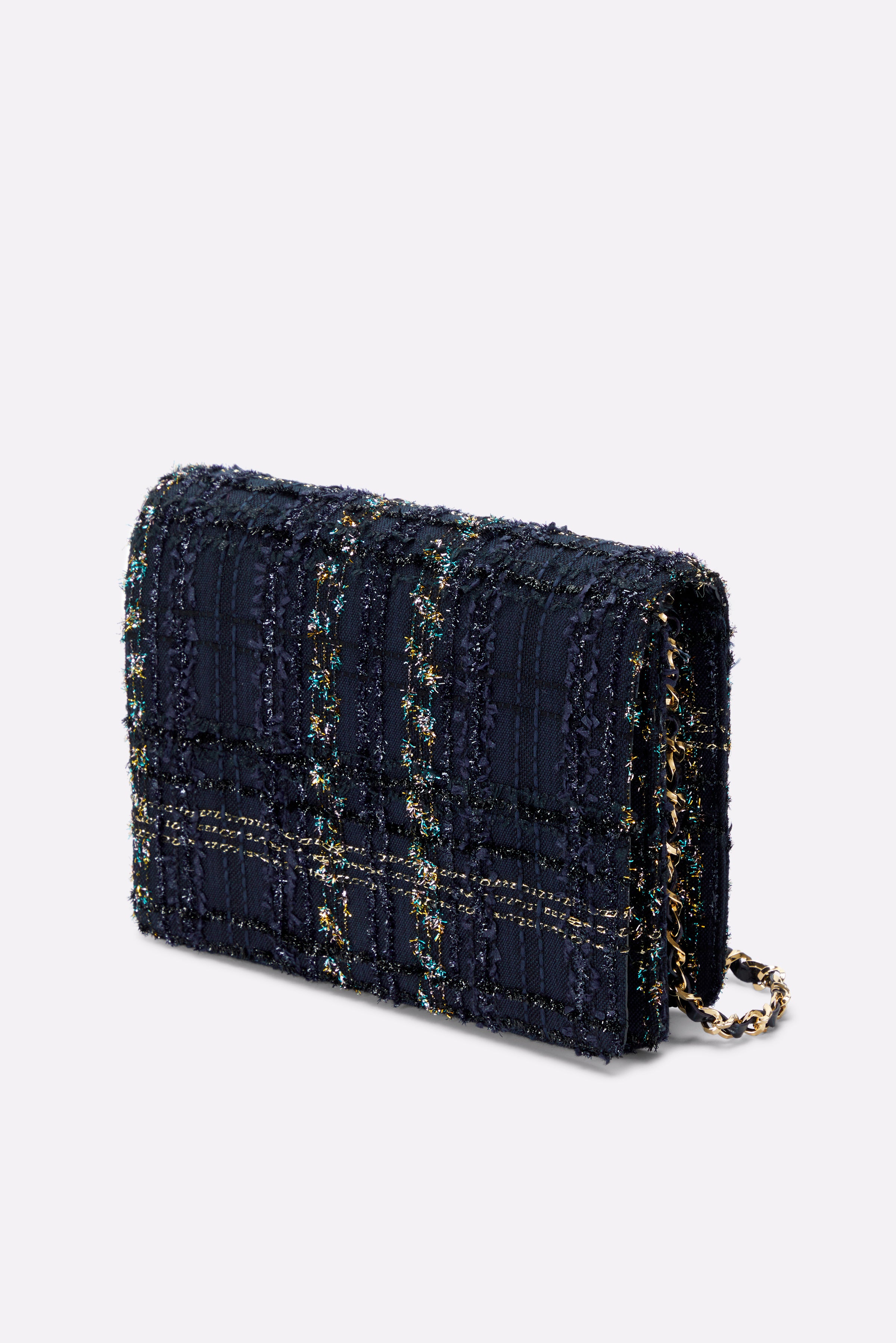 The Louise Crossbody in Navy and Gold Tweed