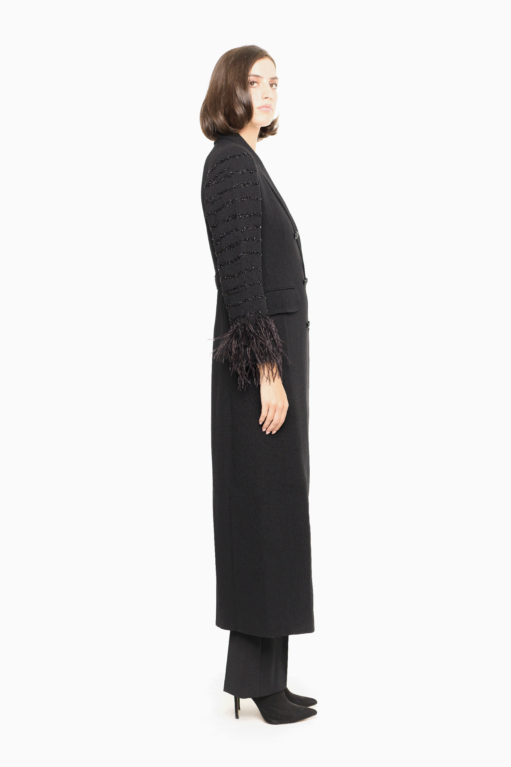 Nikki Black Embellished Wool Coat