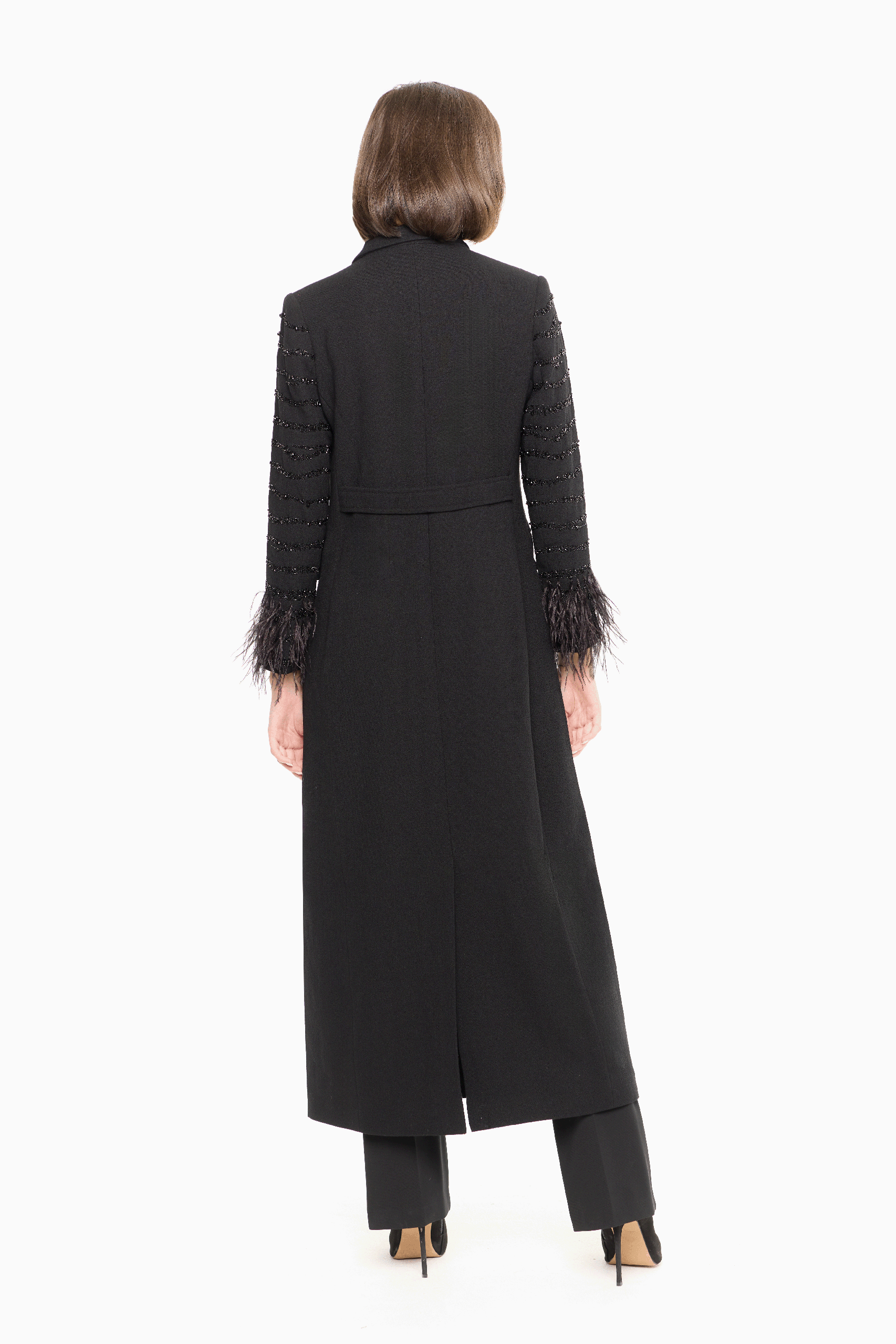 Nikki Black Embellished Wool Coat