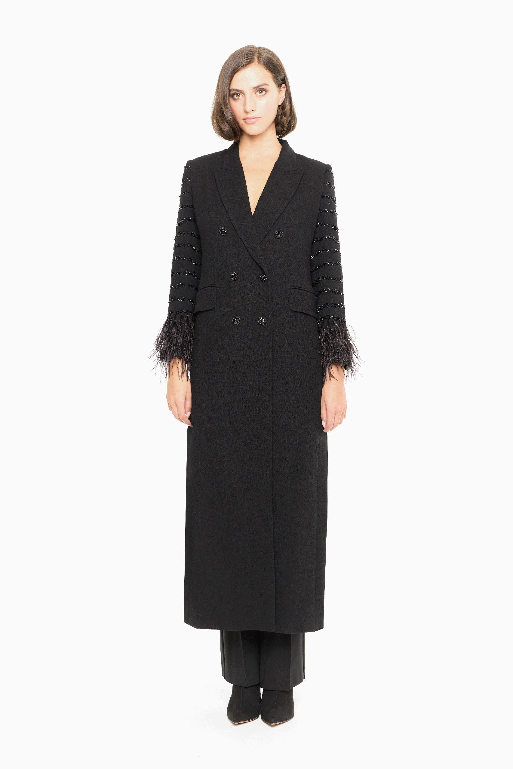 Nikki Black Embellished Wool Coat