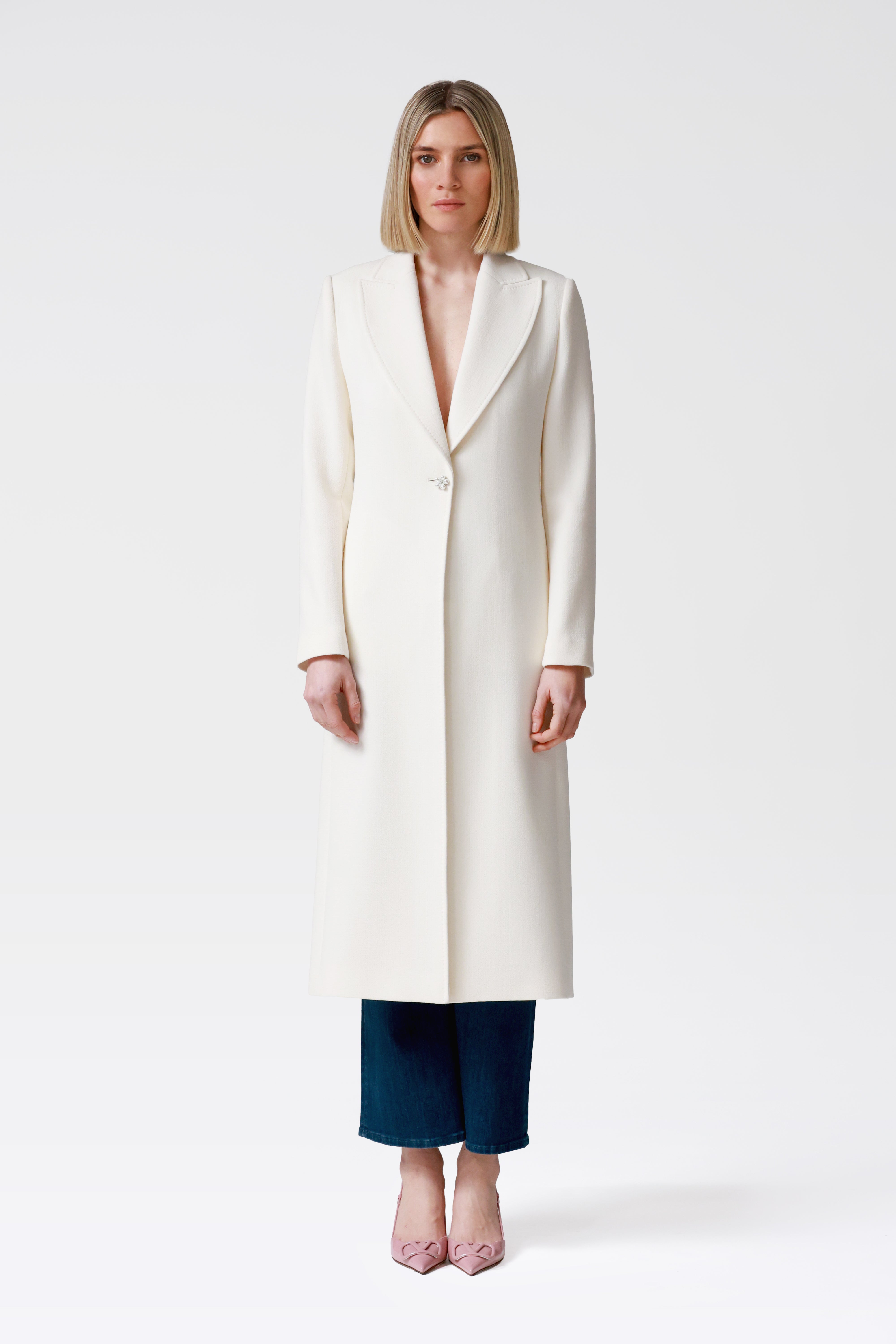 Oria Ivory Single-Breasted Wool Coat