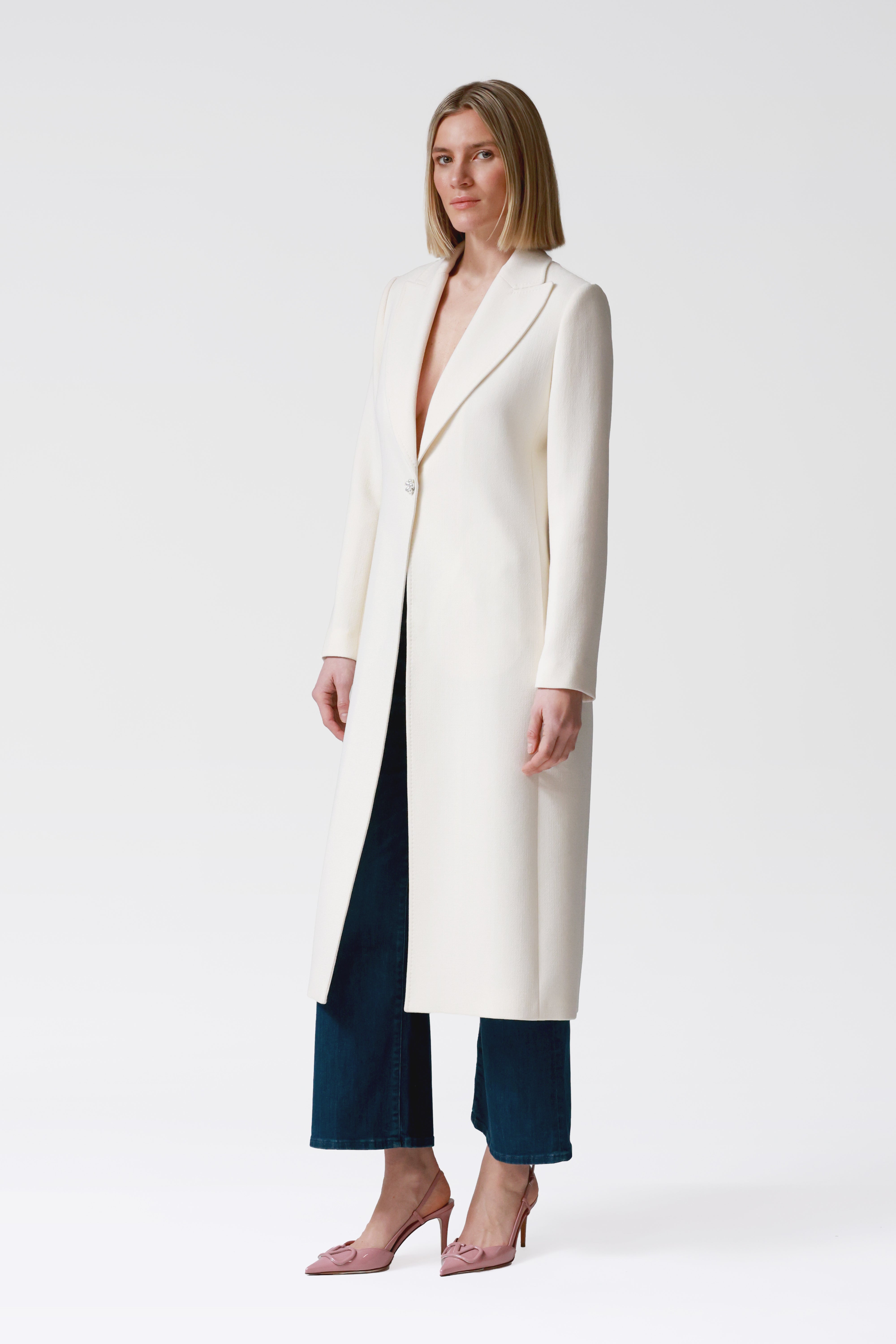 Oria Ivory Single-Breasted Wool Coat