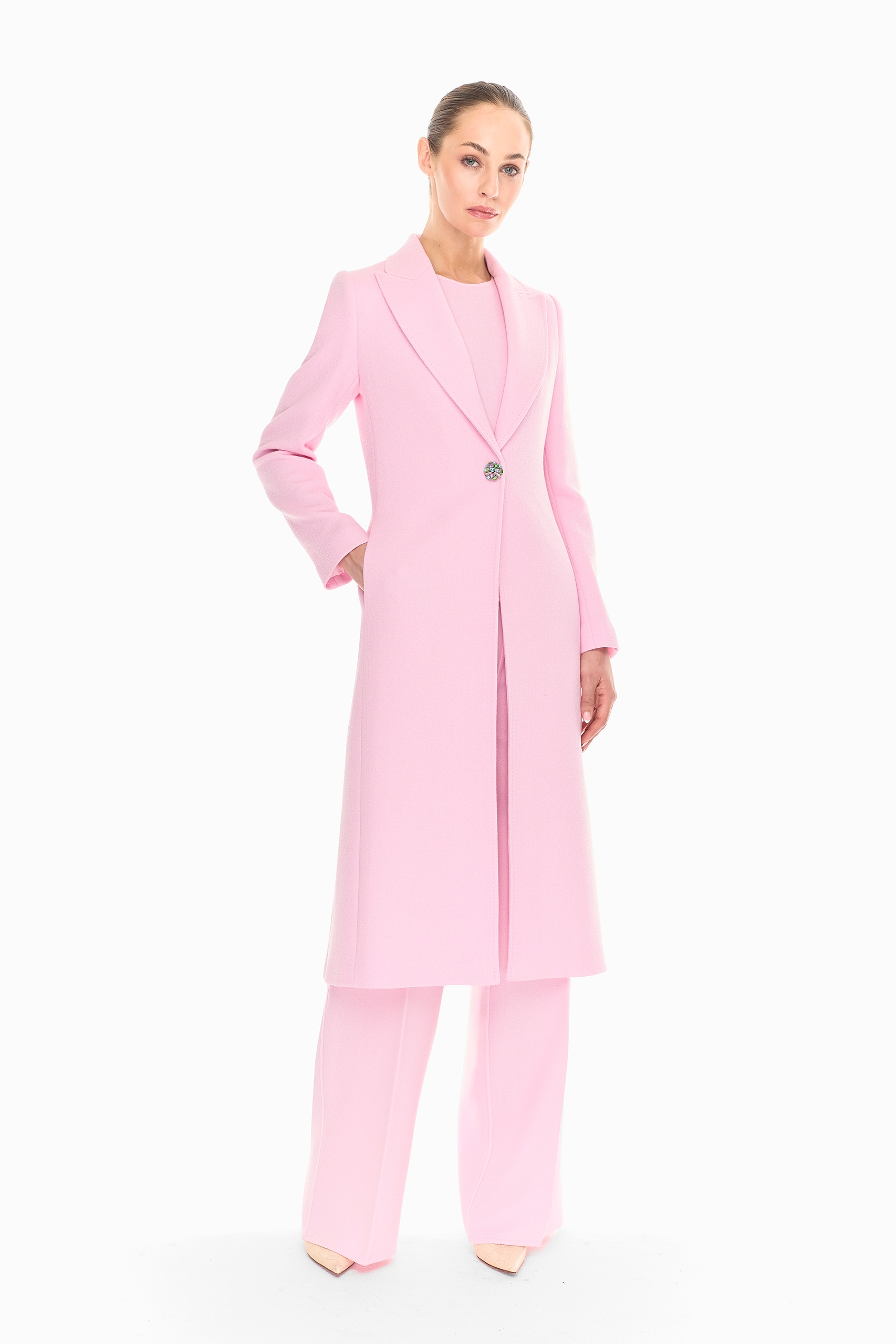 Oria Ivory Single-Breasted Wool Coat
