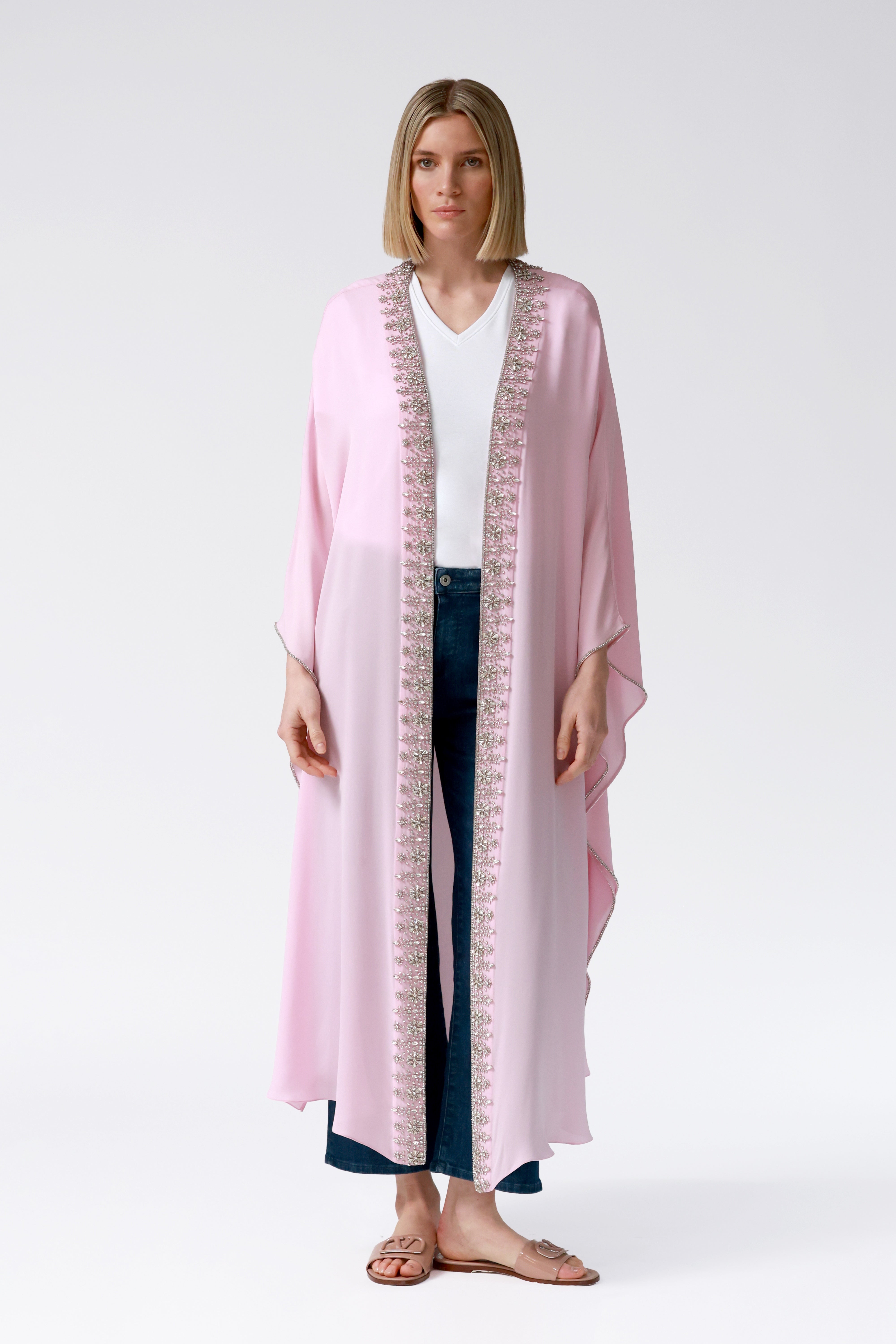 Kimi Embellished Silk Robe in Pink