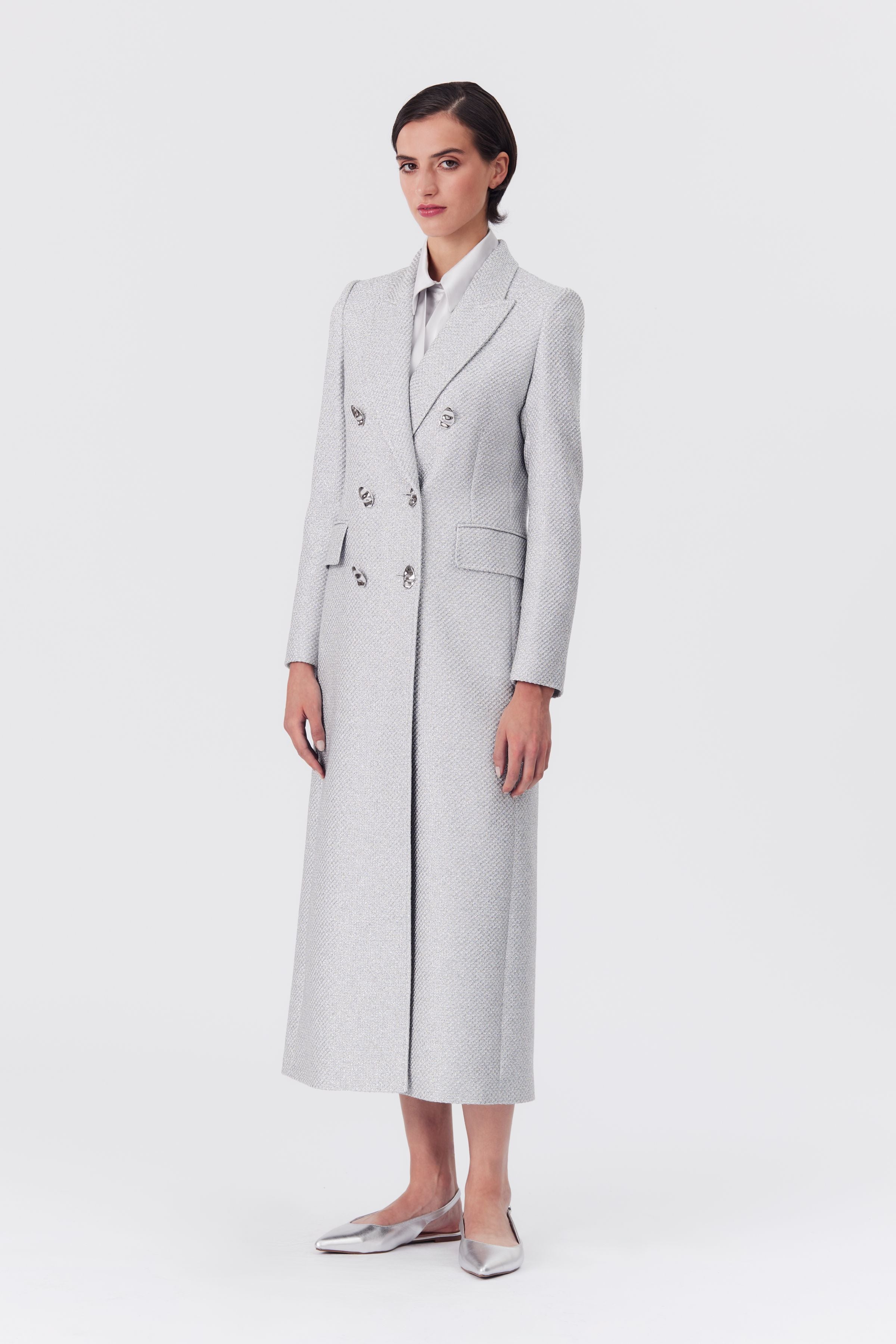 Pera Silver Lurex Tweed Coat