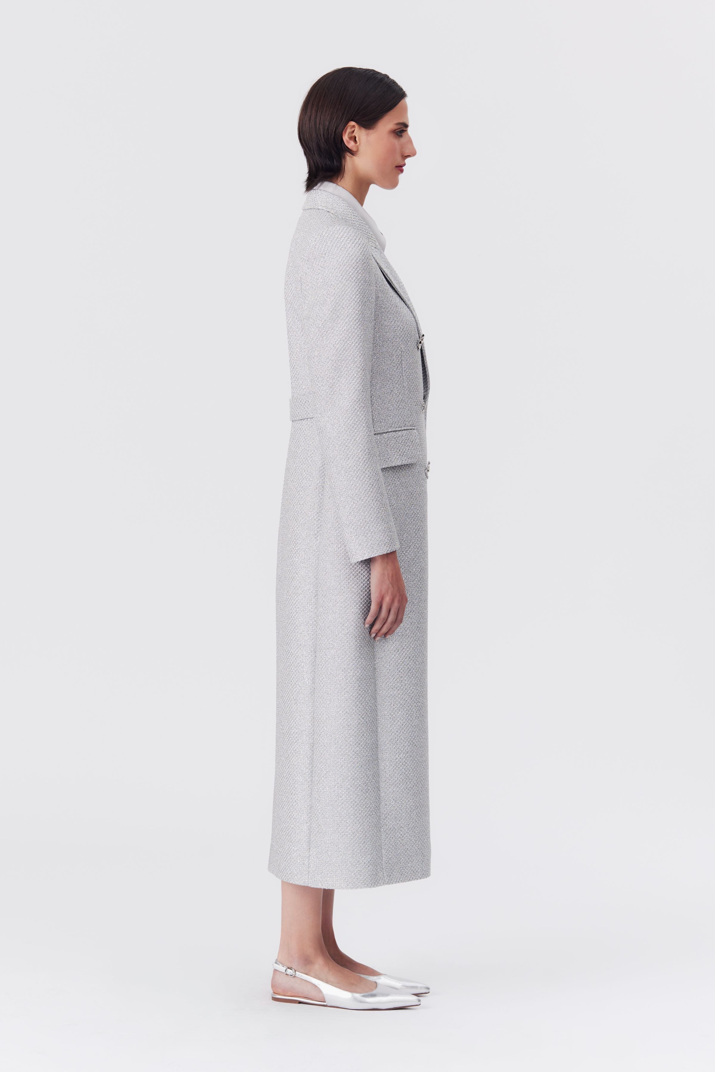 Pera Silver Lurex Tweed Coat