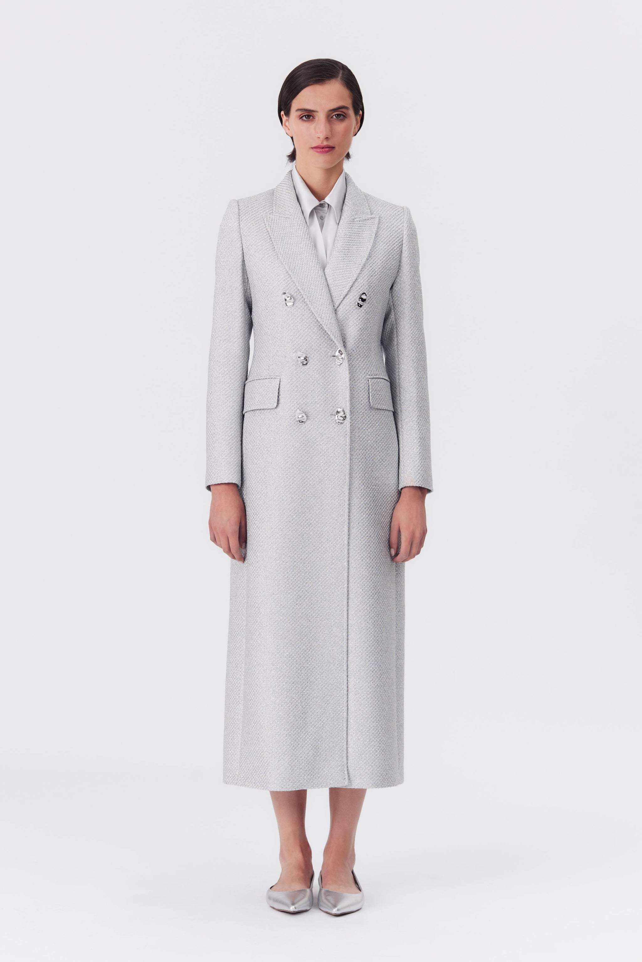 Pera Silver Lurex Tweed Coat