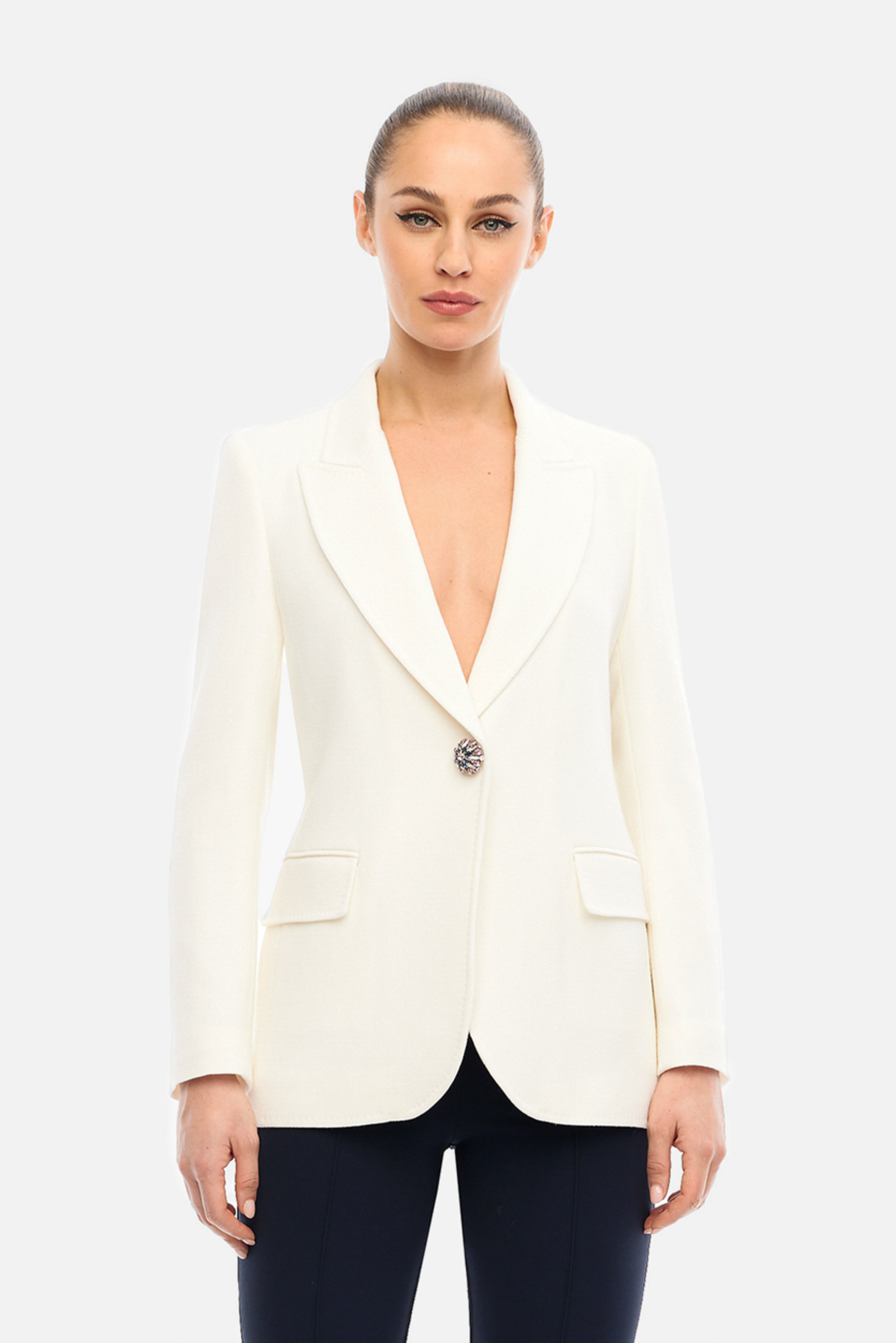 Raya Ivory Single-Breasted Wool Blazer