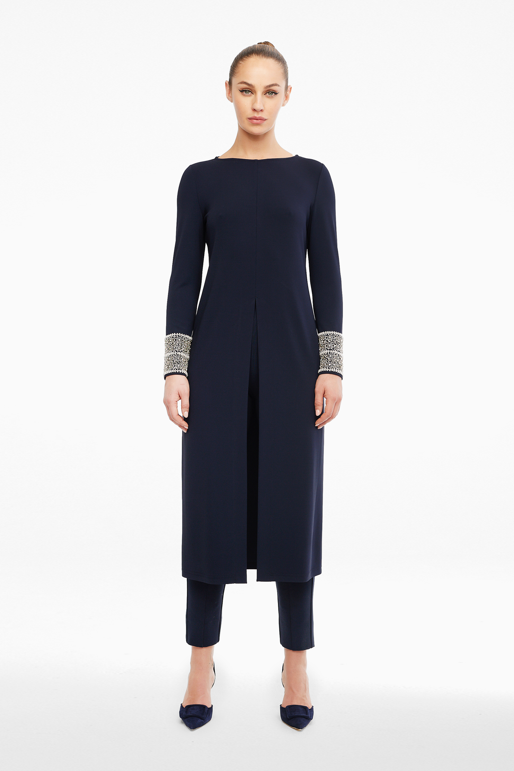 Remi Black Jersey Tunic with Embellished Cuff