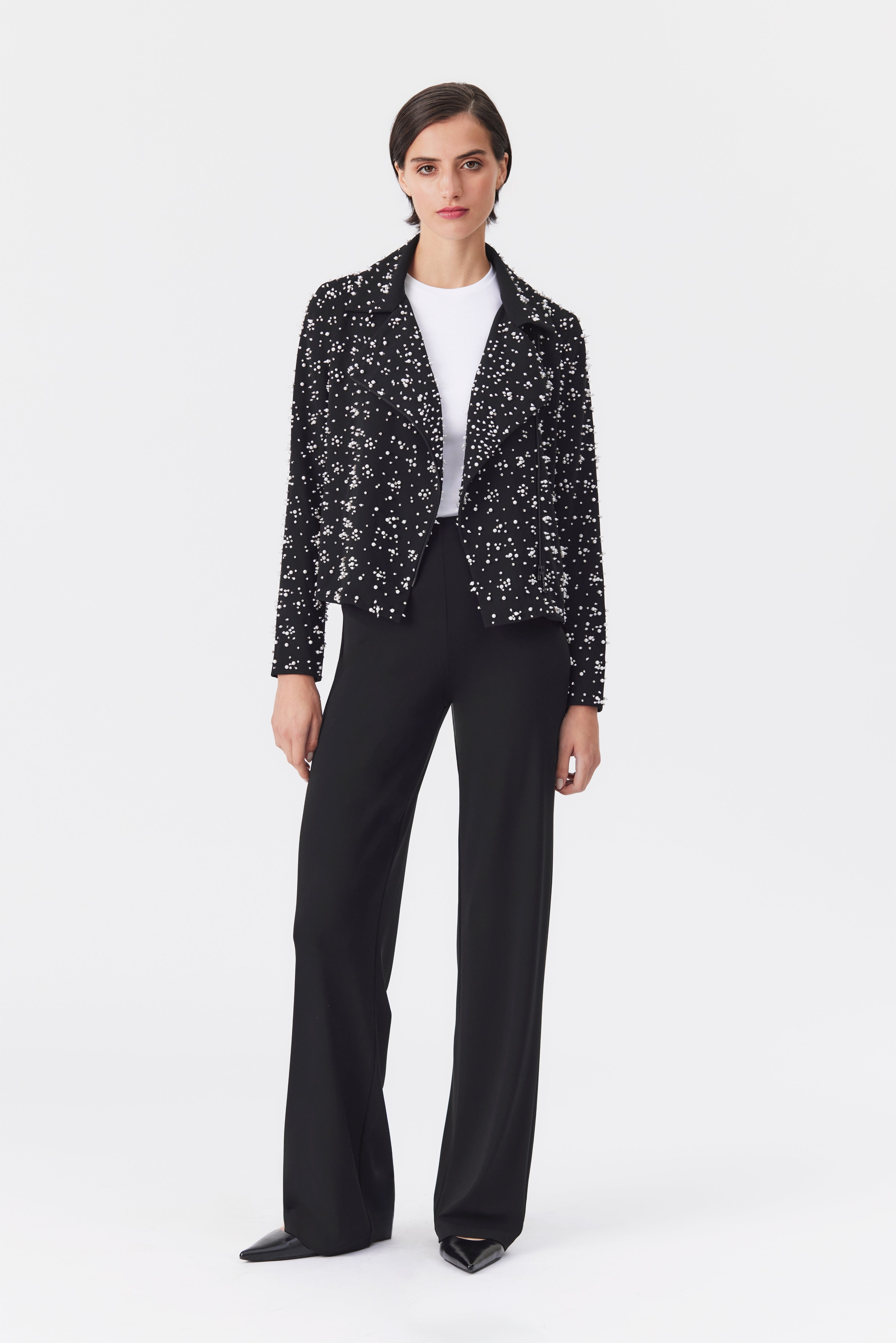 Rumi Black Beaded Biker Jacket