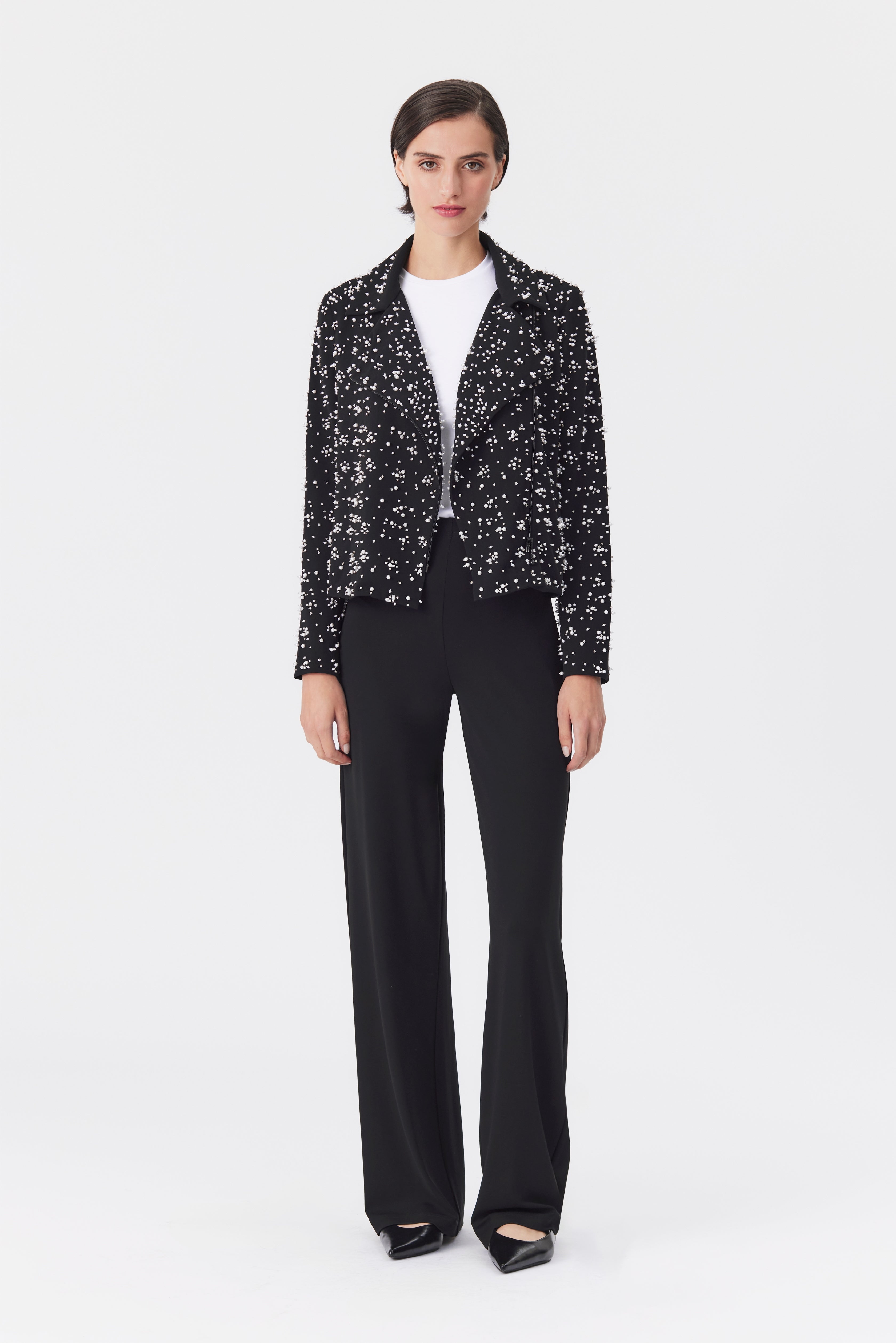 Rumi Black Beaded Biker Jacket