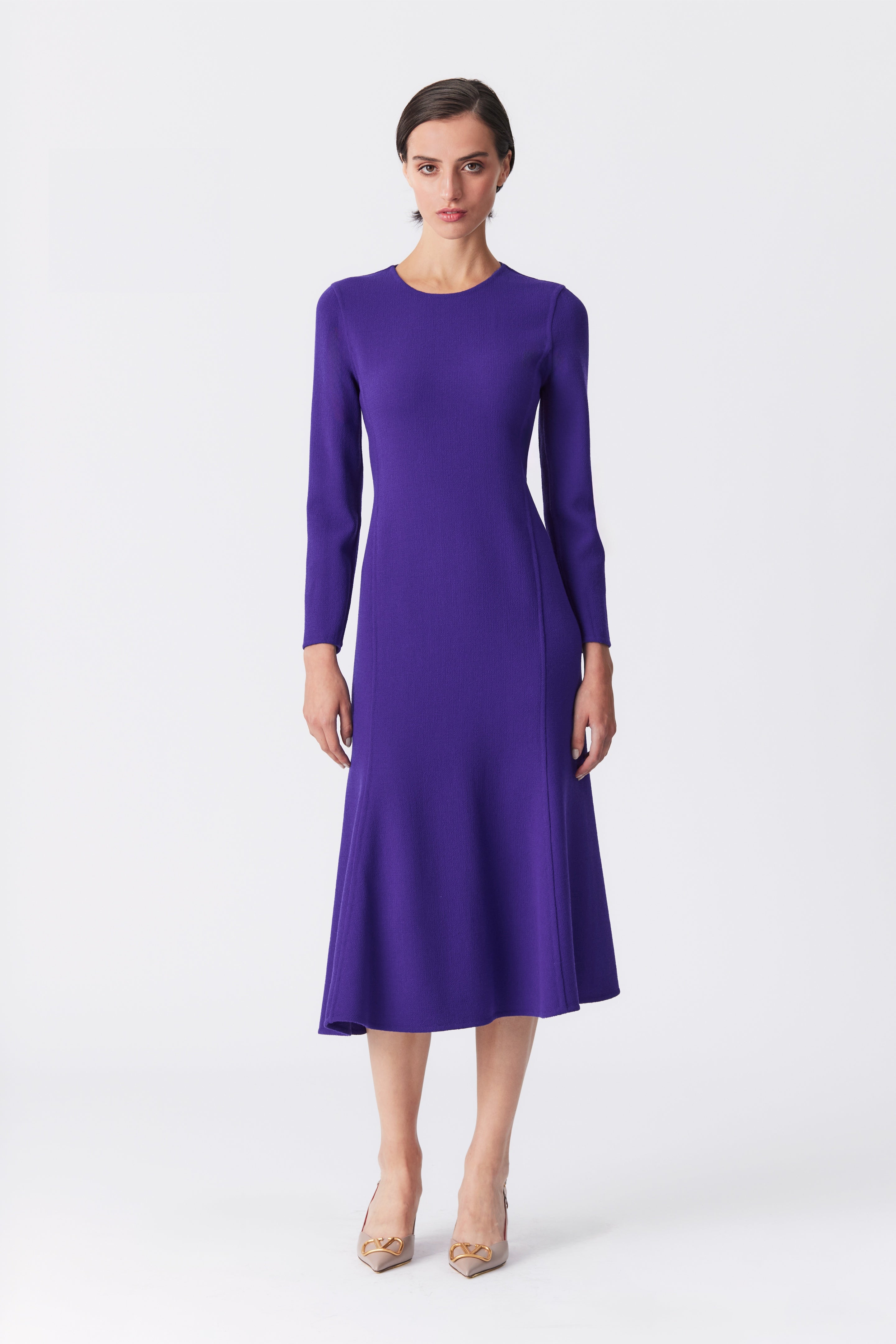 Simone Purple Long Sleeve Fit and Flare Dress