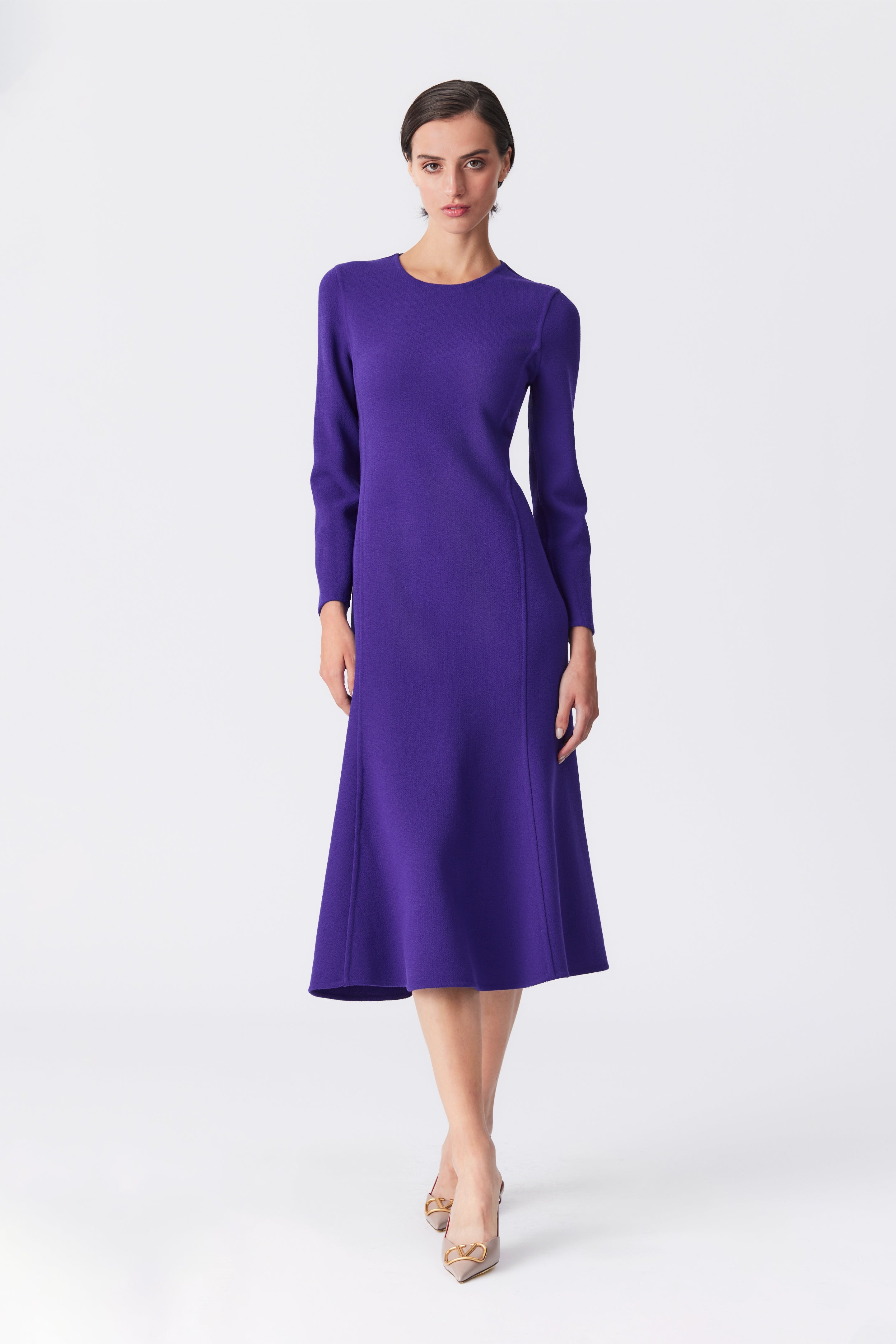 Simone Purple Long Sleeve Fit and Flare Dress