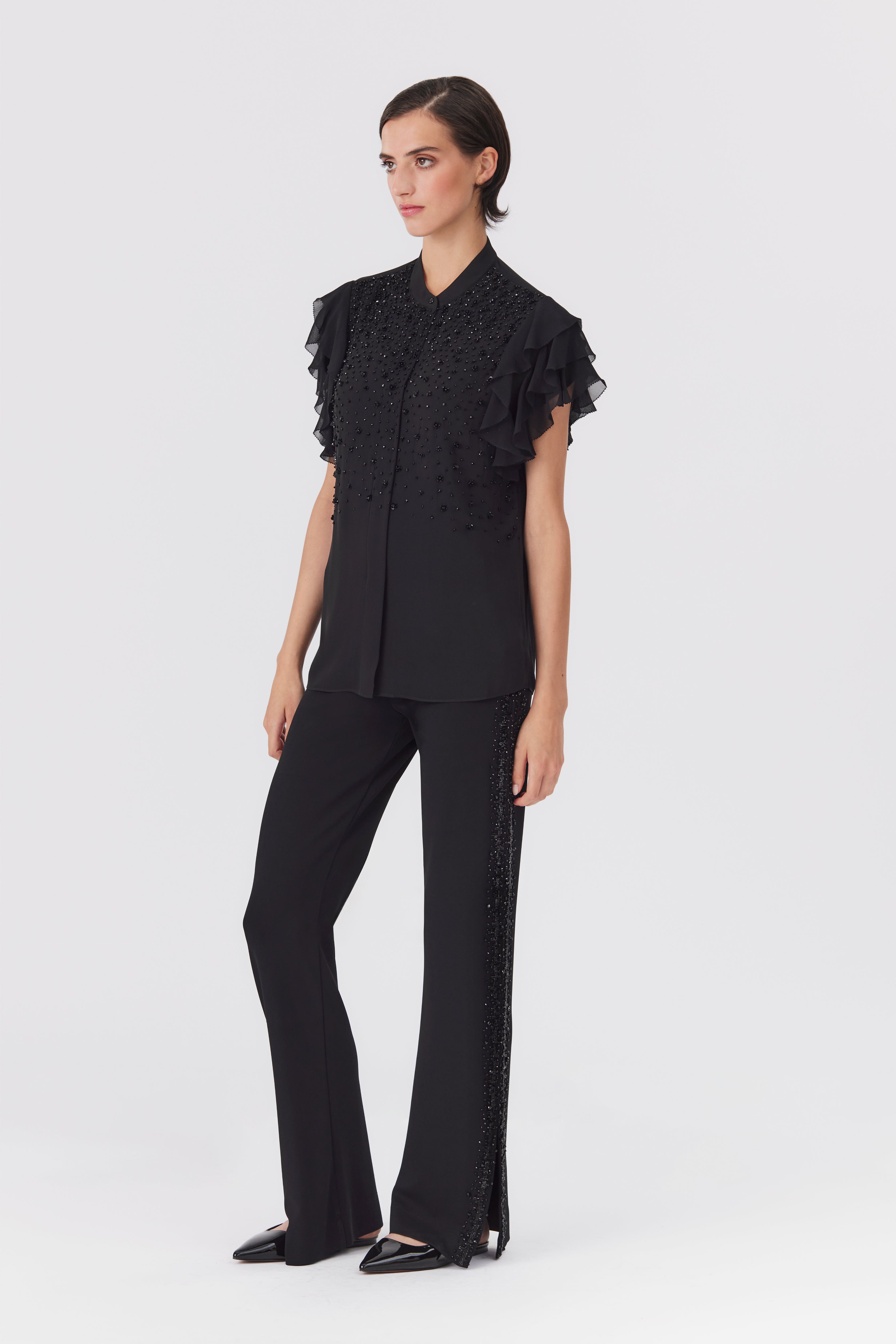 Freya Beaded Jersey Trousers in Black