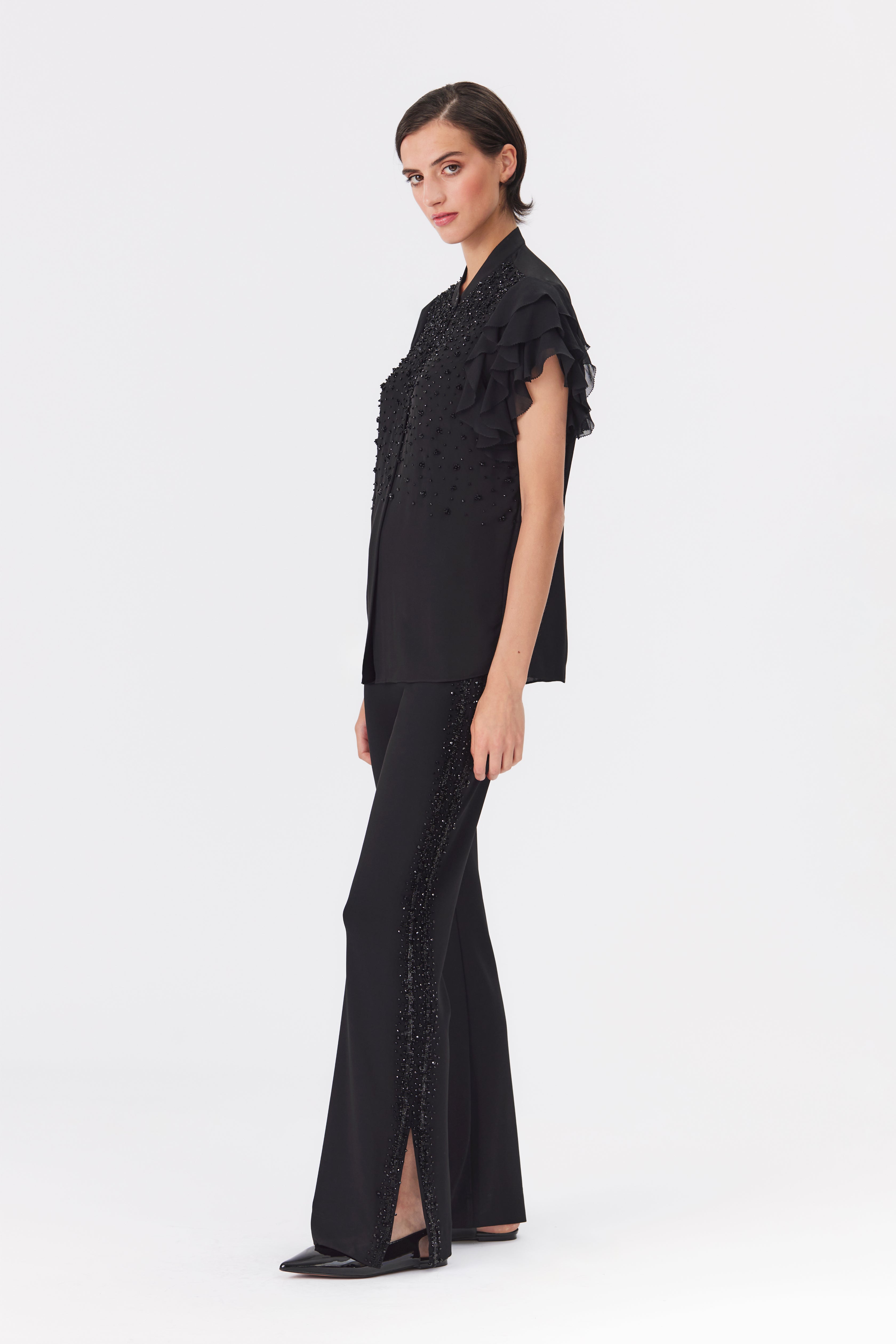 Freya Beaded Jersey Trousers in Black