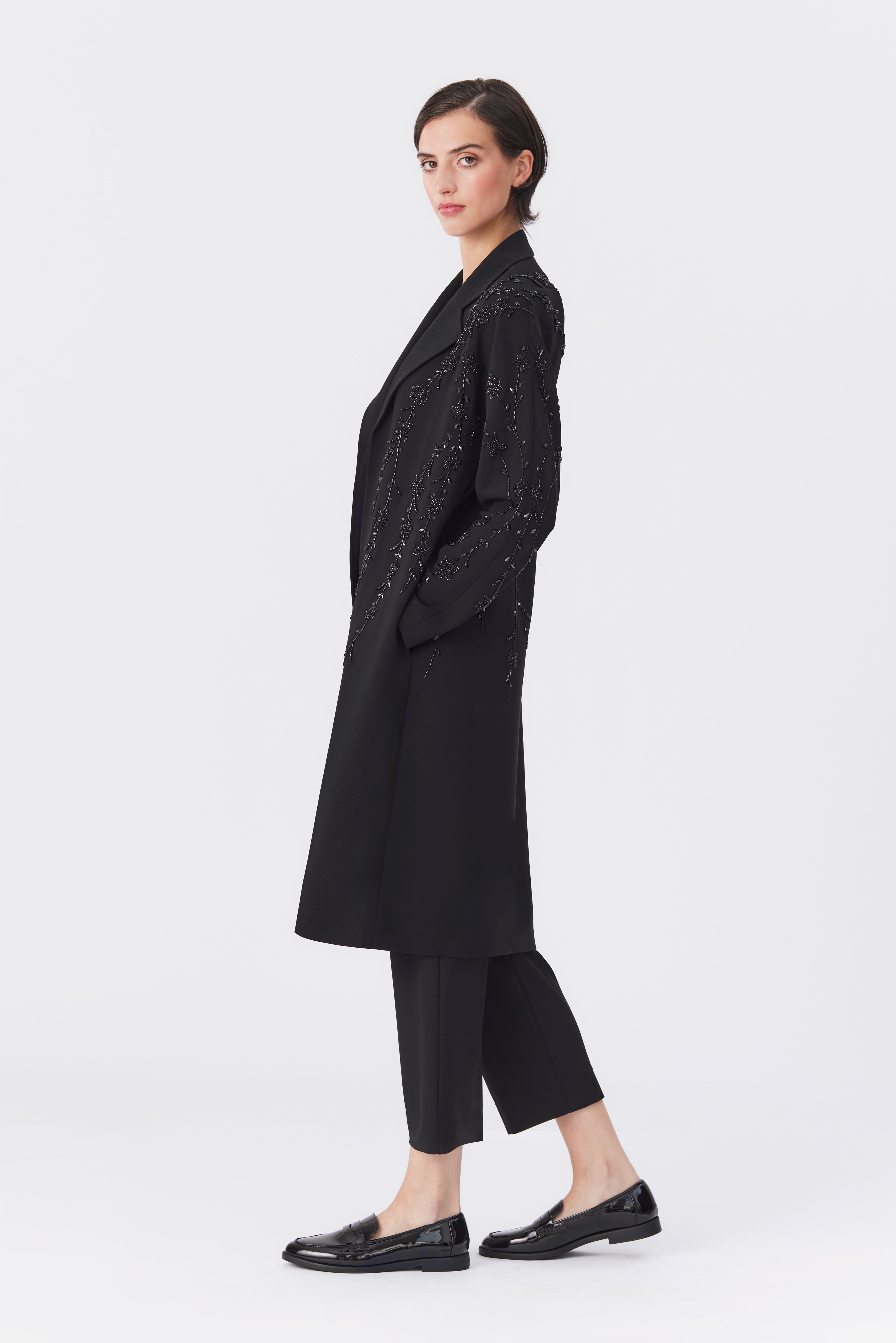 Tatiana Black Beaded Evening Coat